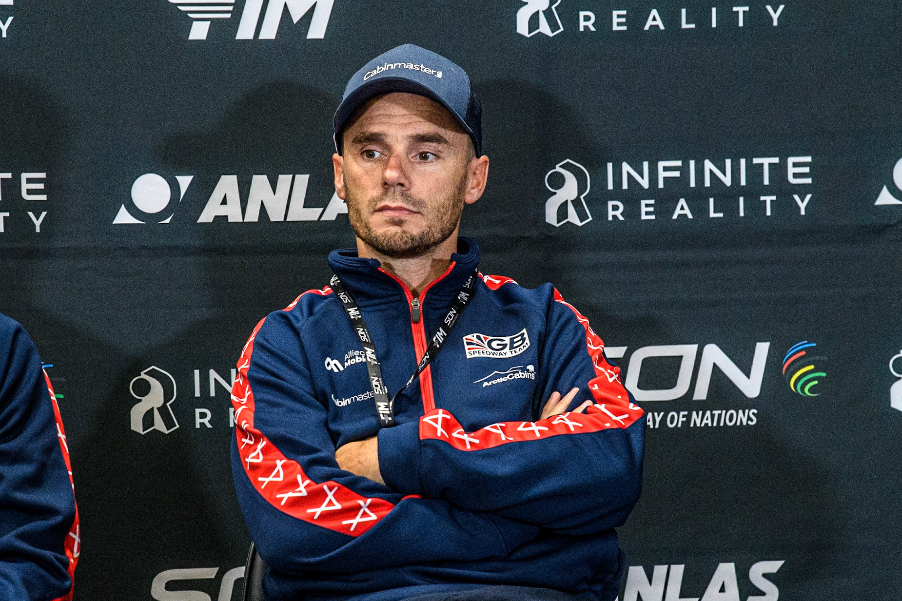 Great Britain Joint Team Manager Ollie Allen  in the Press Conference during the Monster Energy FIM Speedway of Nation Semi Final 2 at the National Speedway Stadium, Manchester on Wednesday 10th July 2024. (Photo: Ian Charles | MI News)