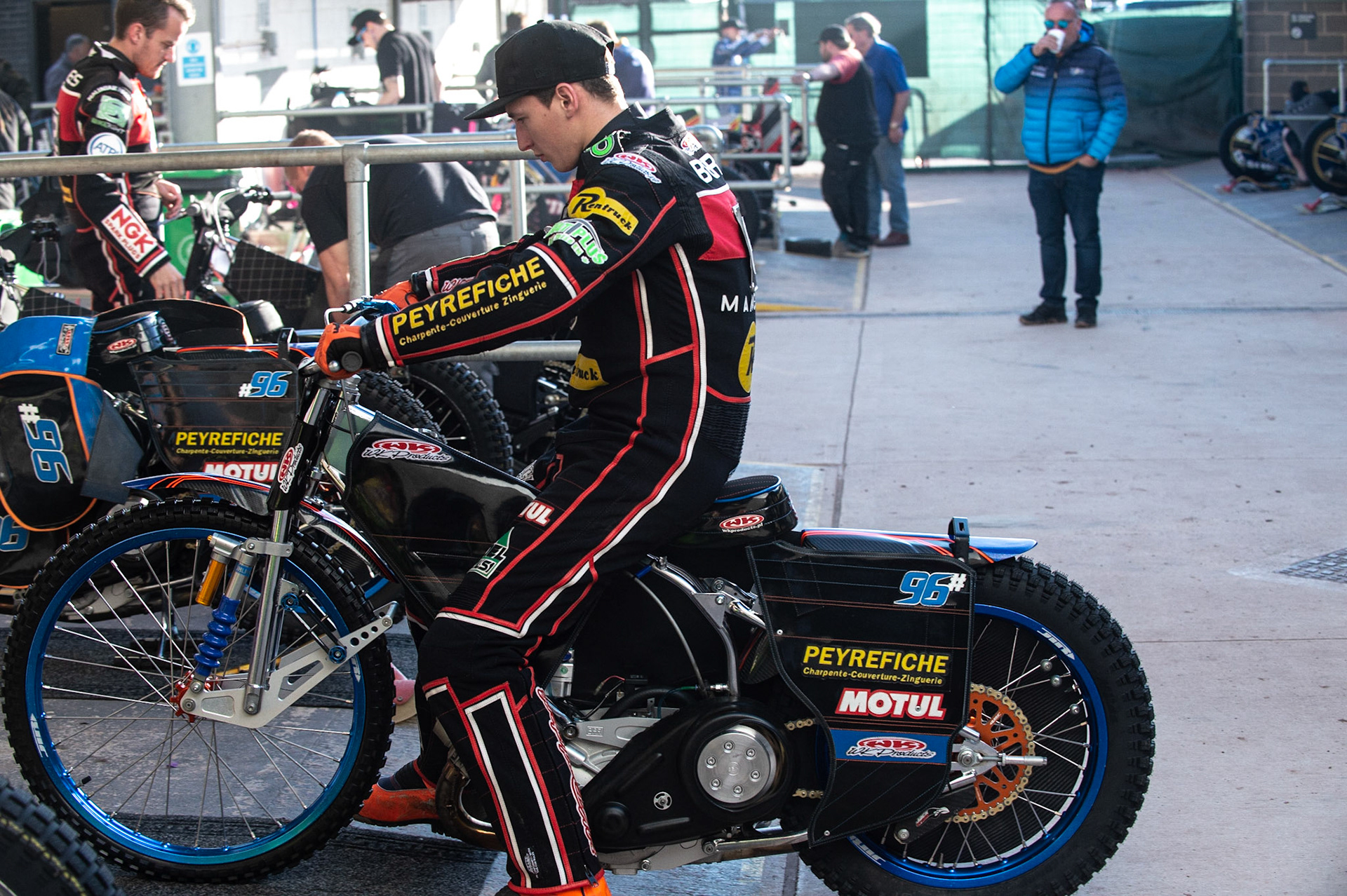 Photo: Ian Charles

​Dimitri Berge checks his bike

Belle Vue Aces v Kings Lynn Stars, British Speedway Premiership, Belle Vue National Speedway Stadium, Manchester, Thursday 16  May  2019