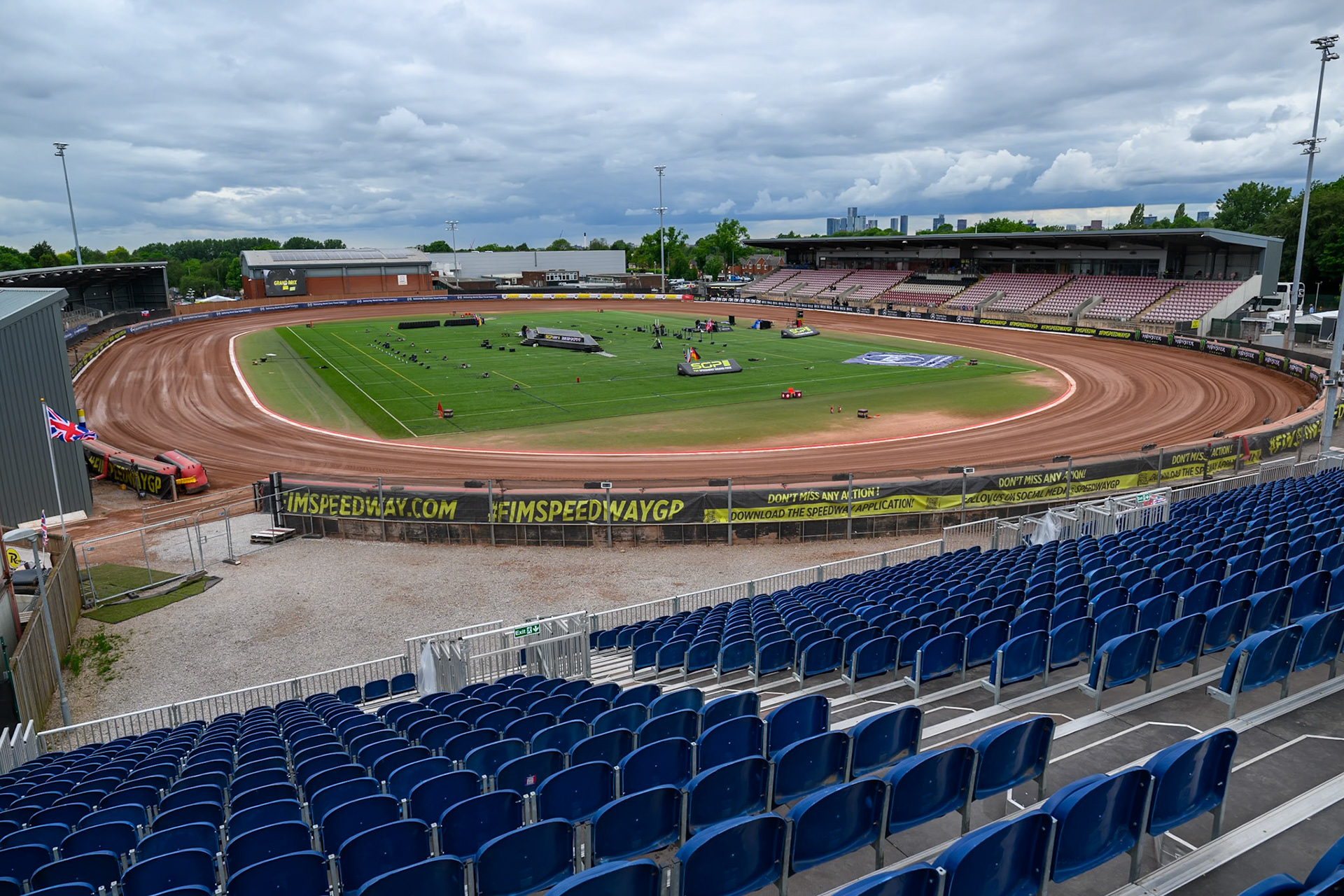 Overall view of The National Speedway Stadium from the back of the East Stand during the ATPI  FIM Speedway GP of Manchester at the National Speedway Stadium, Manchester on Saturday 6th June 2026. (Photo: Ian Charles | MI News)