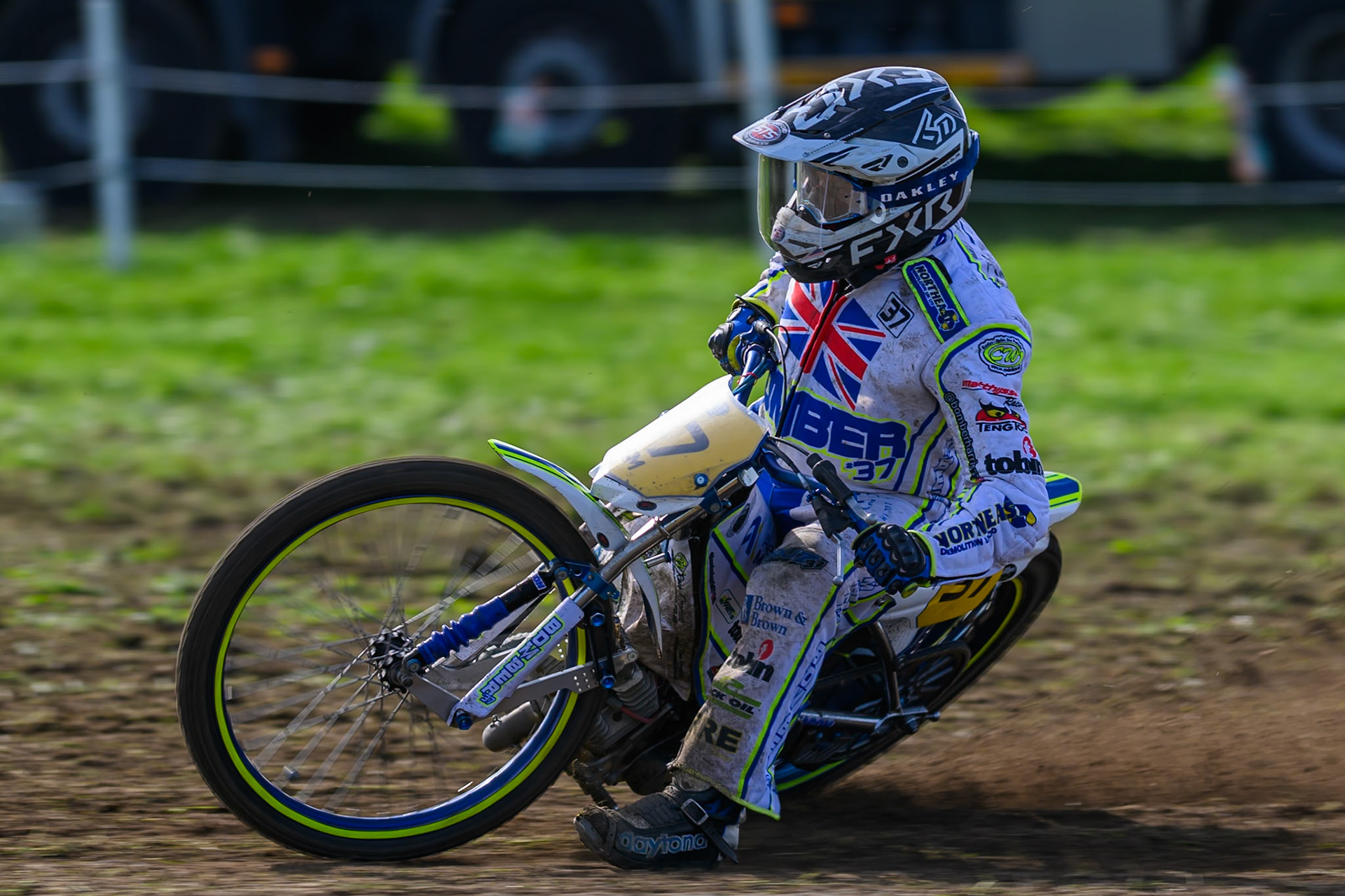 British Masters (Solos): Chris Harris (37)  rides to his third win of the afternoon during the British Masters Grasstrack Championship at Lower Marsh Farm, Much Hoole, Preston in Lancashire, England on Sunday 13th September 2026. (Photo: Ian Charles | MI News)