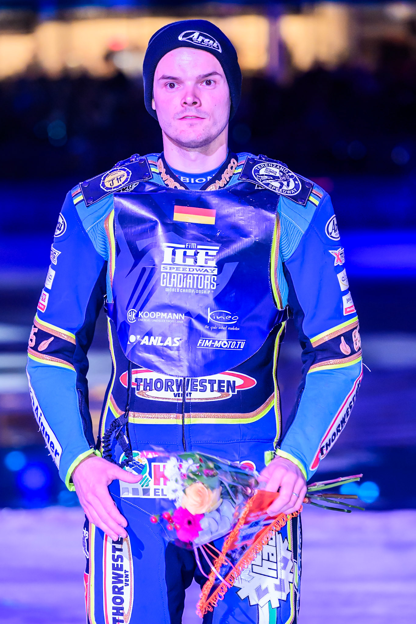 Luca Bauer (85) of Italy/Germany during the FIM Ice Speedway Gladiators World Championship Final 3 at Ice Rink Thialf, Heerenveen on Saturday 11th April 2026. (Photo: Ian Charles | MI News)