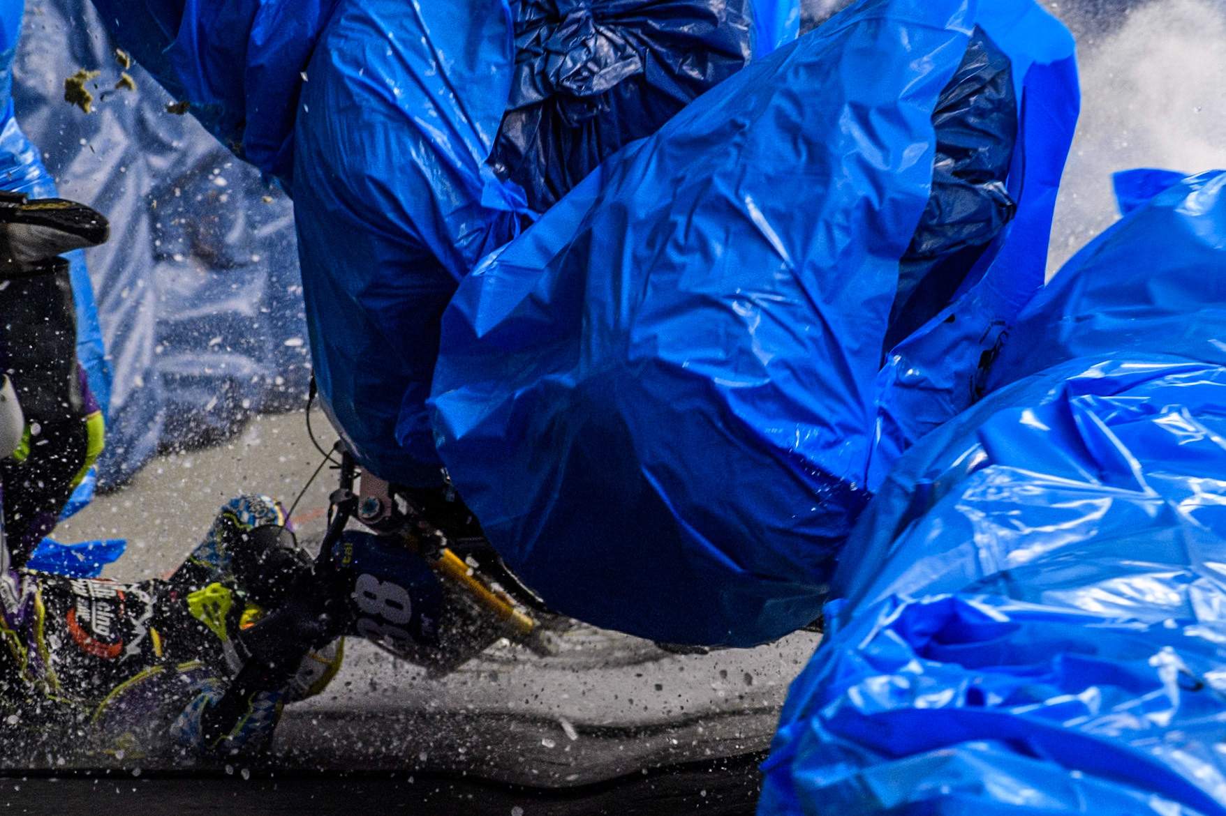 Max Niedermaier  (88) of Germany spins off and hits the bales during the Ice Speedway Gladiators World Championship Final 1 at Max-Aicher-Arena, Inzell on Saturday 15th March 2025. (Photo: Ian Charles | MI News)