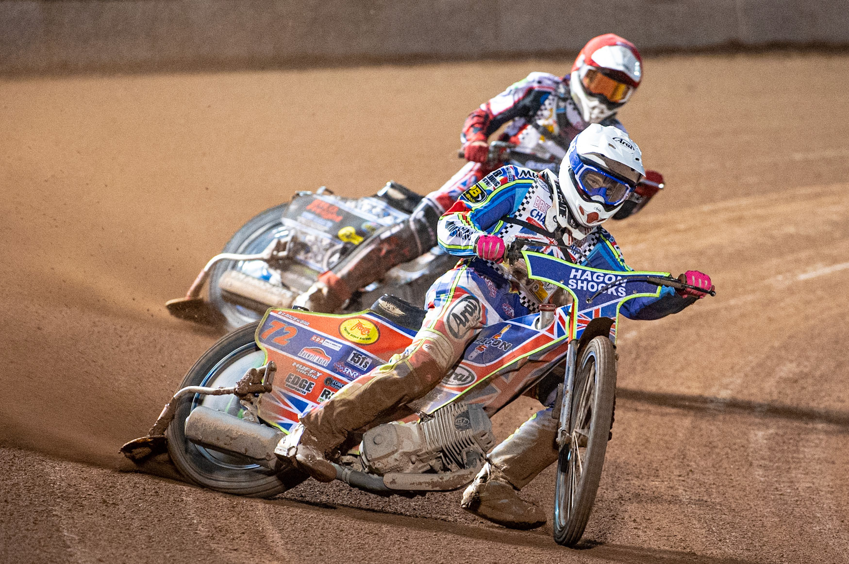 Photo: Ian CharlesJake Mulford (White) leads Harry McGurk (Red) (500cc A Class)British Youth Speedway Championship (Round 5), National Speedway Stadium, Manchester Saturday  10  October  2020