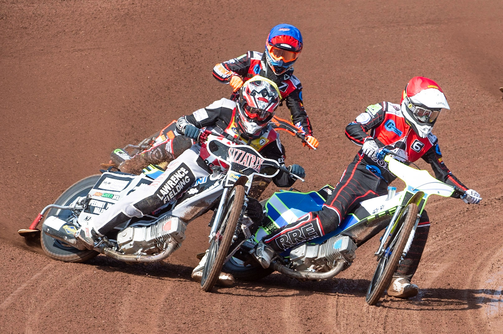 Photo: Ian Charles

Ben Rathbone (Red) inside Joe Alcock (Yellow) with Jordan Palin (Blue) behind

Belle Vue Colts v Stoke Potters, National League, Belle Vue National Speedway Stadium, Manchester, Friday 19  April  2019