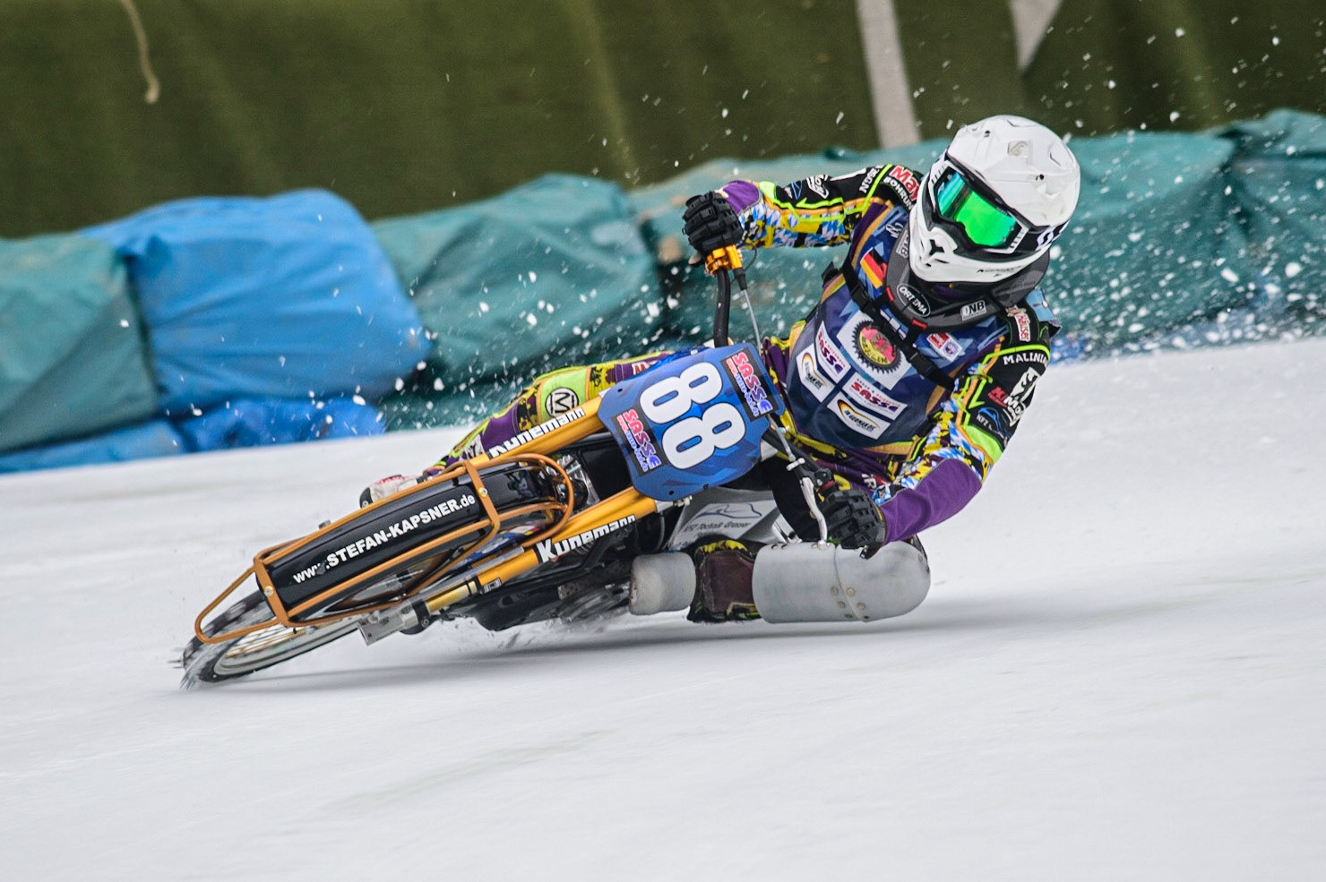 Max Neidermaier practices during the German Individual Ice Speedway Championship at Horst-Dohm-Eisstadion, Berlin on Friday 3rd March 2023. (Photo: Ian Charles | MI News)
