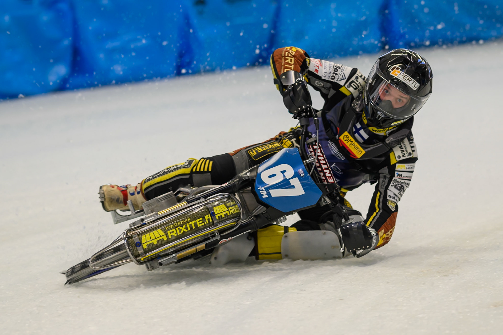 Heikki Huusko (67) of Finland during Practice for the Ice Speedway Gladiators World Championship Finals at Max-Aicher-Arena, Inzell on Friday 13th March 2026. (Photo: Ian Charles | MI News)