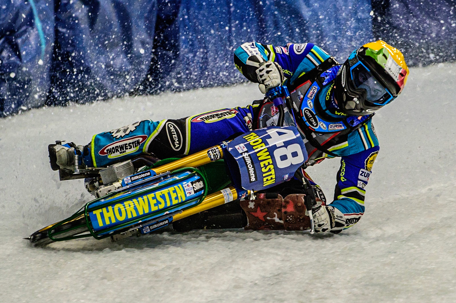 Luca Bauer (48) in action during the Ice Speedway Gladiators World Championship Final 1 at Max-Aicher-Arena, Inzell, Germany on Saturday 18th March 2023. (Photo: Ian Charles | MI News)
