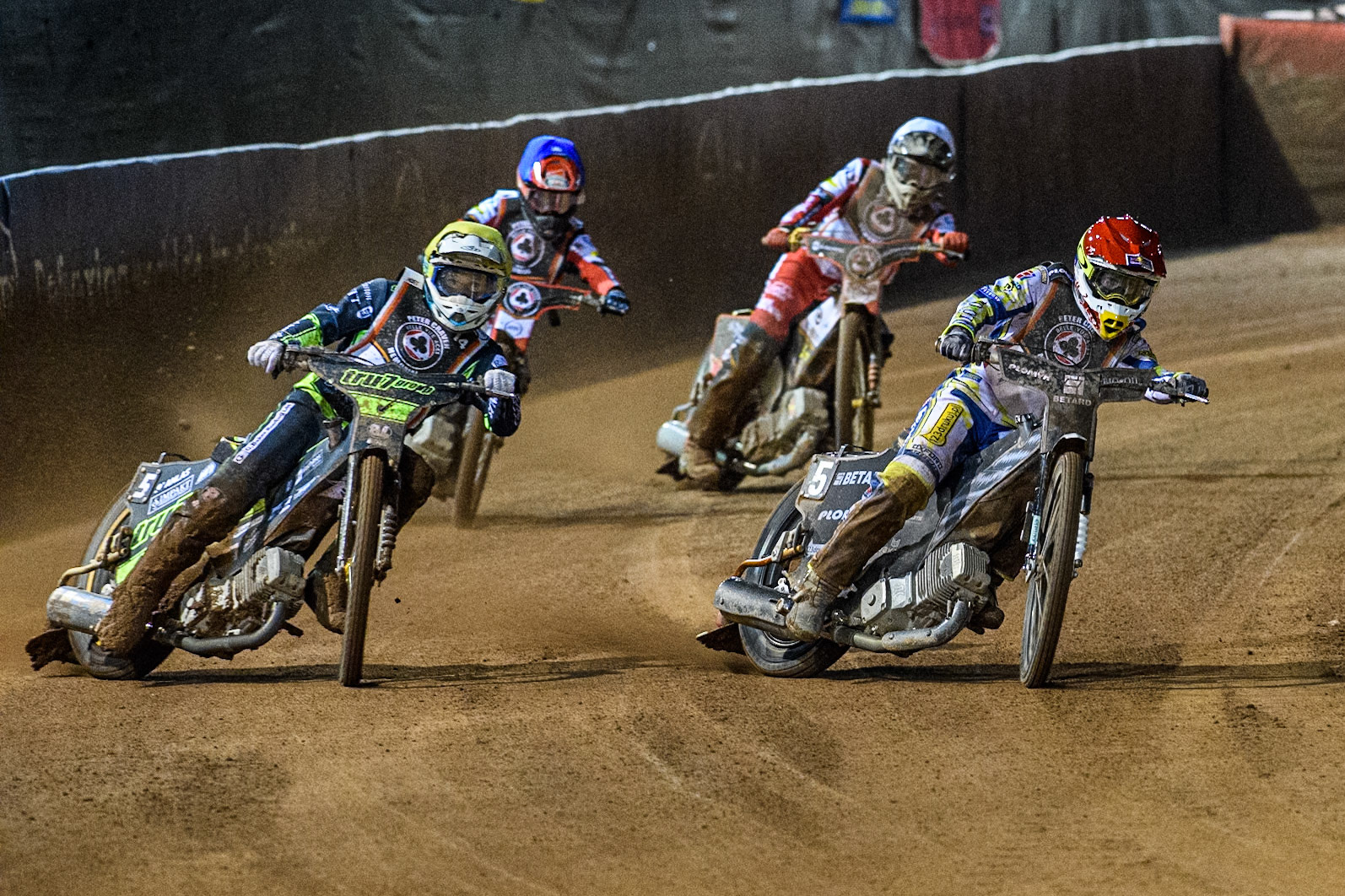 Maciej Janowski in Red leading  Jason Doyle in Yellow, Zach Cook in Blue and Norick Blodorn in White during the Peter Craven Memorial Trophy at the National Speedway Stadium, Manchester on Monday 17th March 2025. (Photo: Ian Charles | MI News)