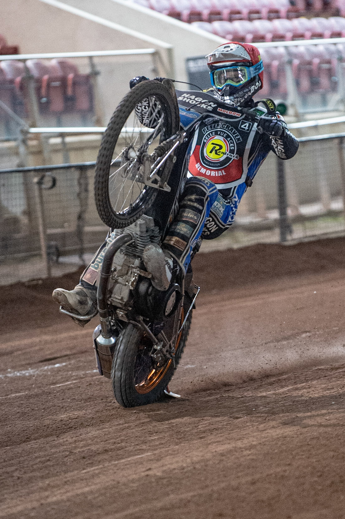 Photo: Ian CharlesJason Doyle pulls a wheeliePeter Craven Memorial Trophy, National Speedway Stadium, Manchester Thursday  22  October  2020
