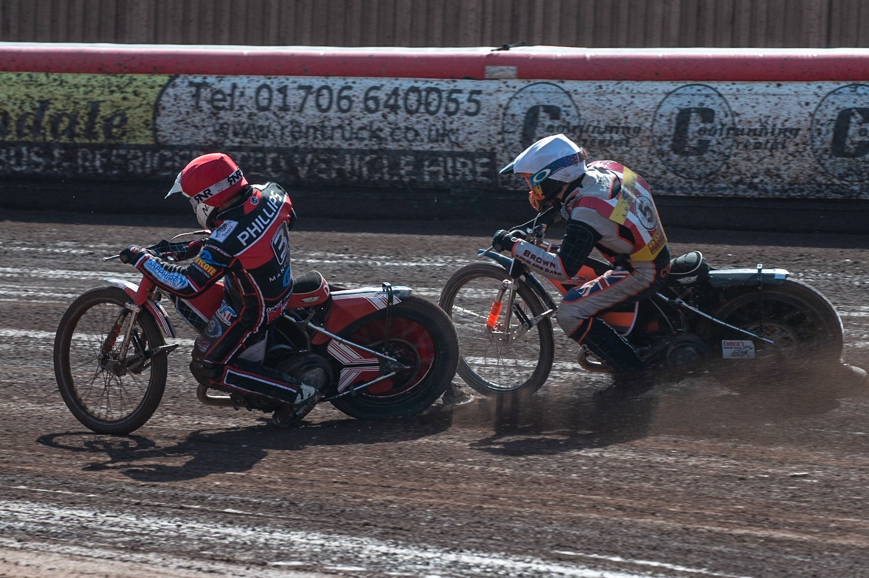 Photo: Ian Charles

Danny Phillips (Red) inside Connor Coles (White)

Belle Vue Colts v Stoke Potters, National League, Belle Vue National Speedway Stadium, Manchester, Friday 19  April  2019