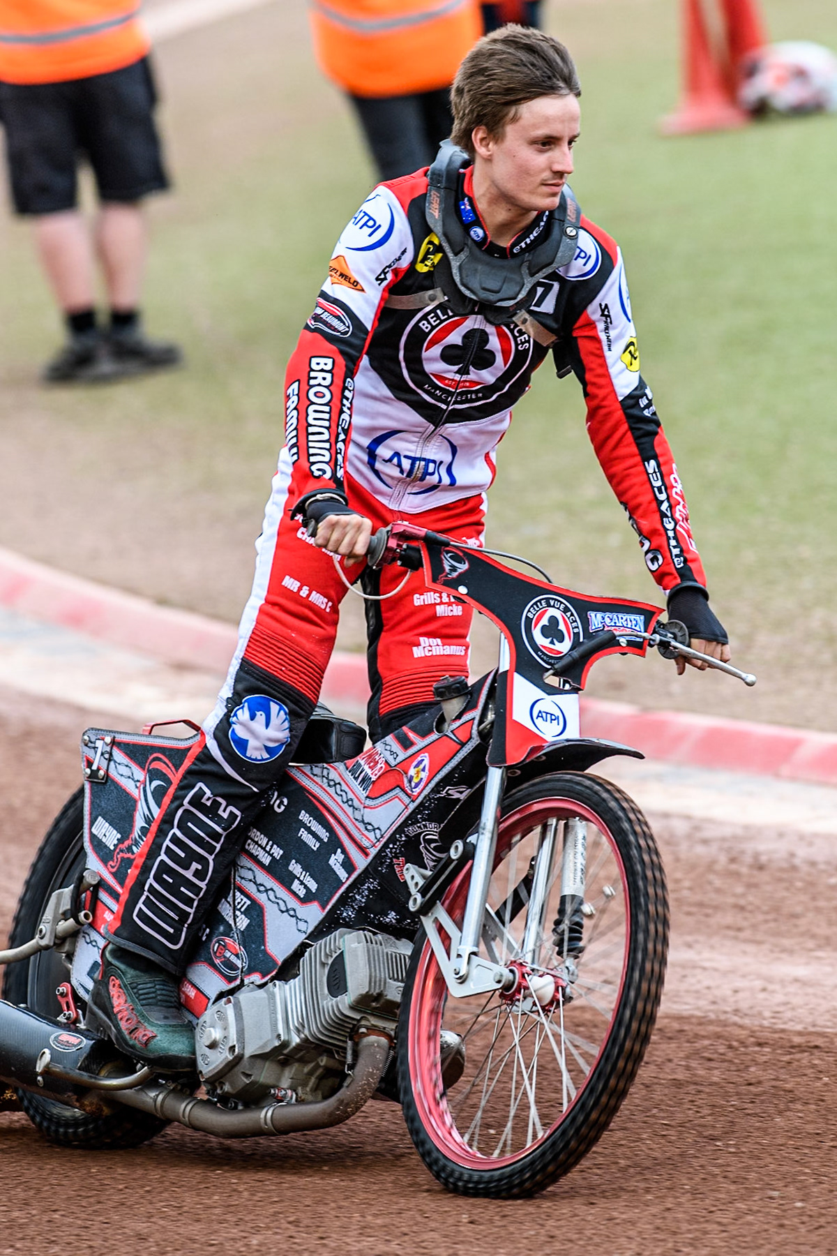 Belle Vue Aces' Connor Bailey on the parade during the Rowe Motor Oil Premiership match between Belle Vue Aces and Leicester Lions at the National Speedway Stadium, Manchester on Monday 24th June 2024. (Photo: Ian Charles | MI News)