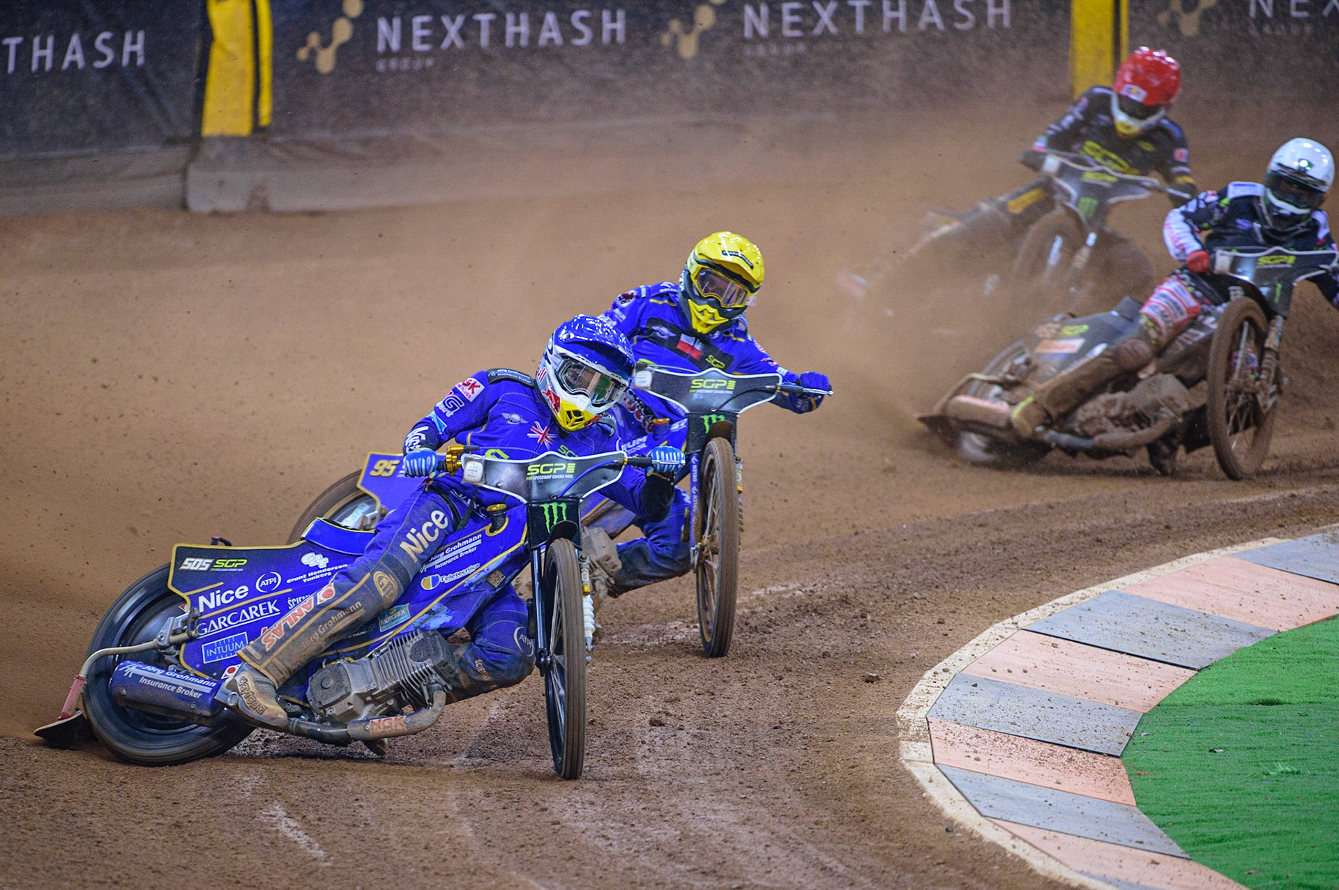 Robert Lambert (505) (Blue) leads Bartosz Zmarzlik (95) (Yellow) during the FIM  Speedway Grand Prix of Great Britain at the Principality Stadium, Cardiff on Saturday 13th August 2022. (Credit: Ian Charles | MI News