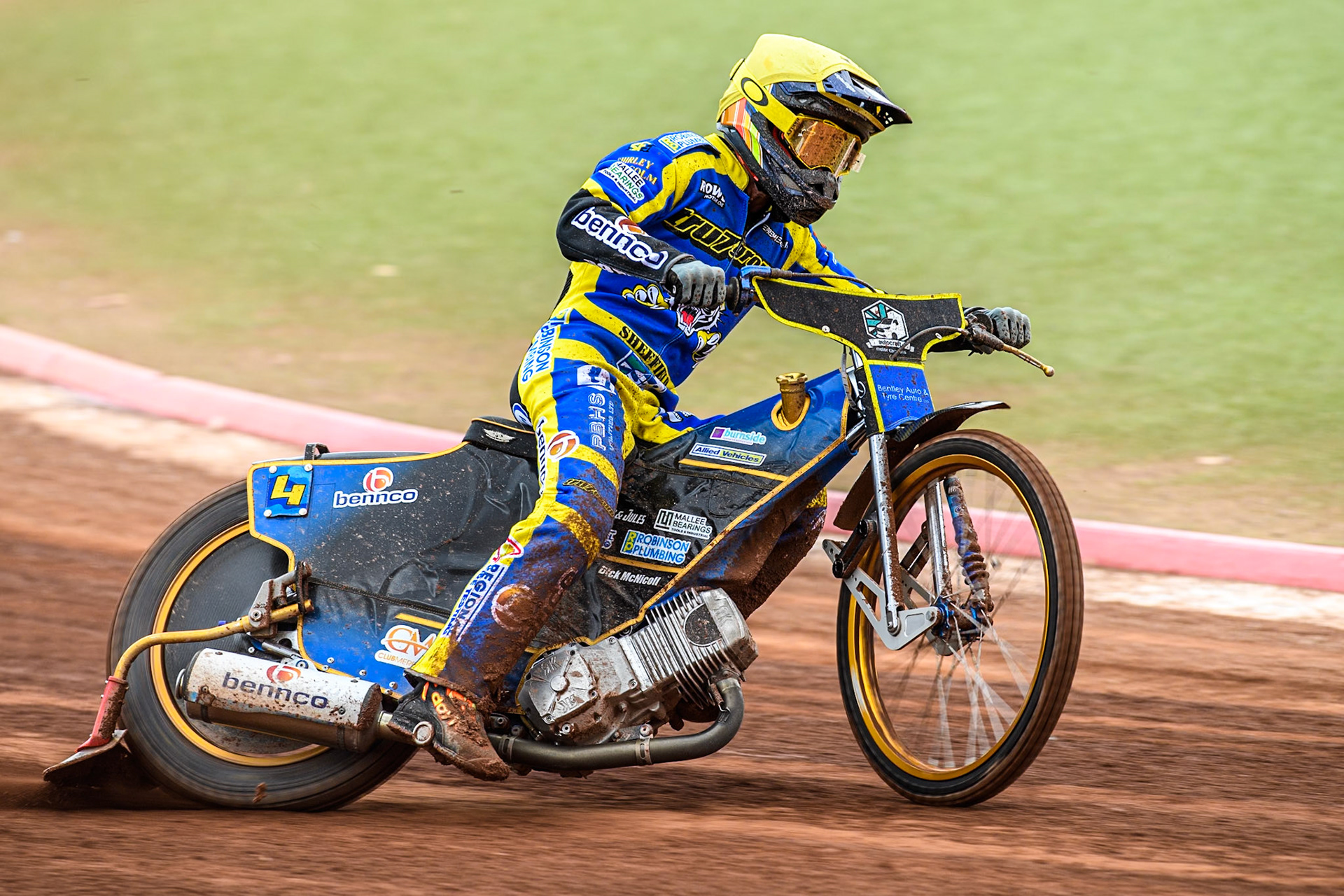 Justin Sedgmen of Sheffield Tigers in action during the Rowe Motor Oil Premiership match between Belle Vue Aces and Sheffield Tigers at the National Speedway Stadium, Manchester on Monday 5th May 2025. (Photo: Ian Charles | MI News)