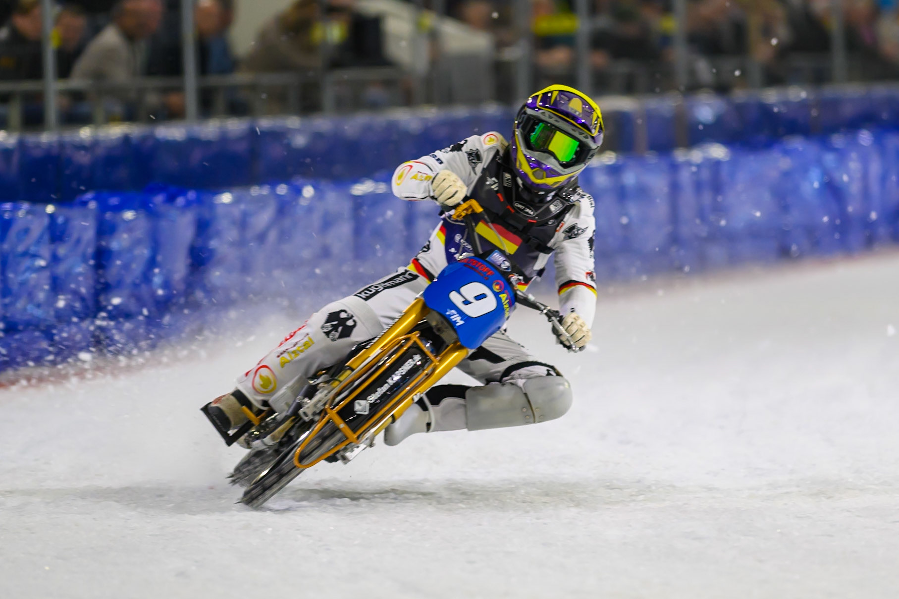 Max Niedermaier (9) of Germany  in action during the FIM Ice Speedway Of Nations at Ice Rink Thialf, Heerenveen on Sunday 12th April 2026. (Photo: Ian Charles | MI News)