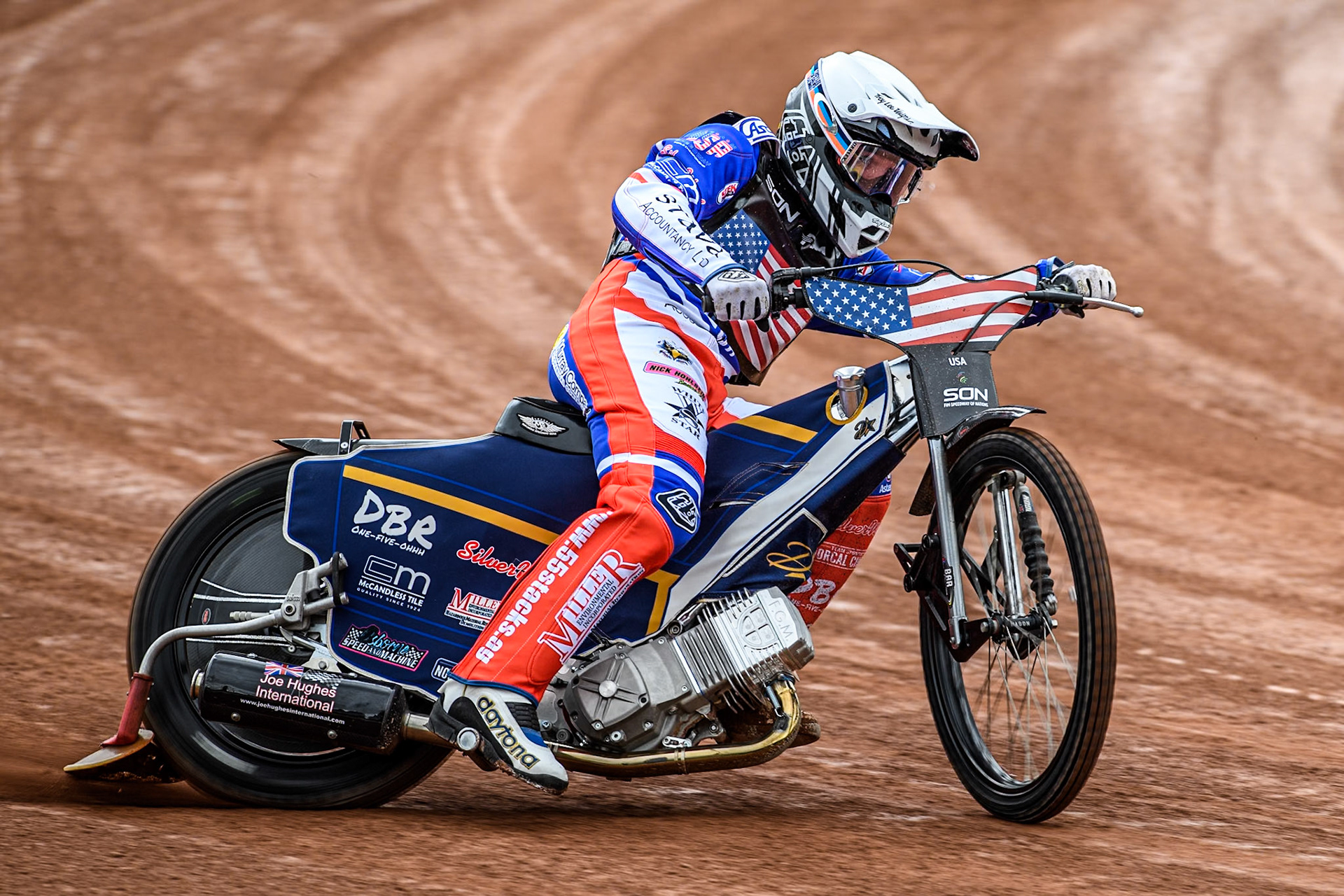 Broc Nicol of the USA practices during the Monster Energy FIM Speedway of Nation Semi Final 2 at the National Speedway Stadium, Manchester on Wednesday 10th July 2024. (Photo: Ian Charles | MI News)