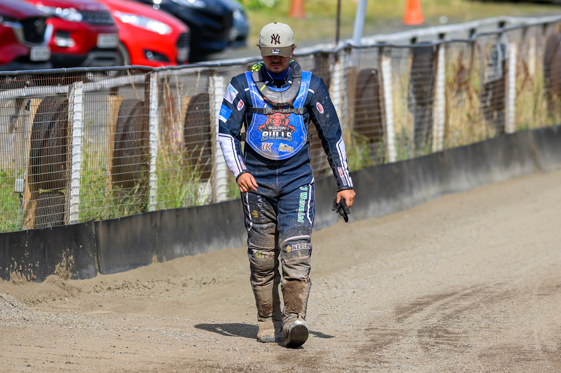 Nathan Ablitt, Guest Rider for Buxton Bulls checks the track after riders complained about the surface during the WSRA National Development League match between Buxton Bulls and King's Lynn Young Stars at Hi-Edge Speedway, Buxton on Sunday 9th August 2026. (Photo: Ian Charles | MI News)