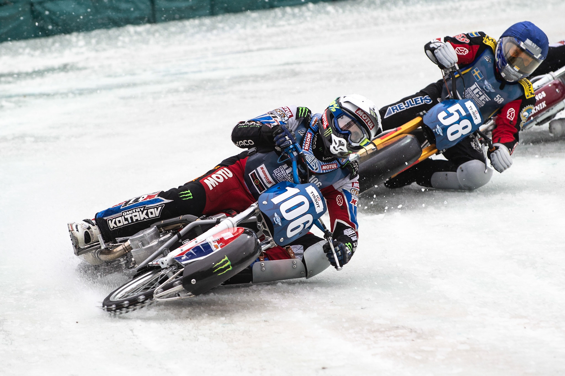 Photo: Ian Charles

Dmitri Koltakov (106) leads Stefan Svensson (58) (Red)

FIM Ice Speedway Gladiators World Championship, Final 3.2, Horst-Dohm Eisstadion, Berlin, Germany Sunday  3  March  2019