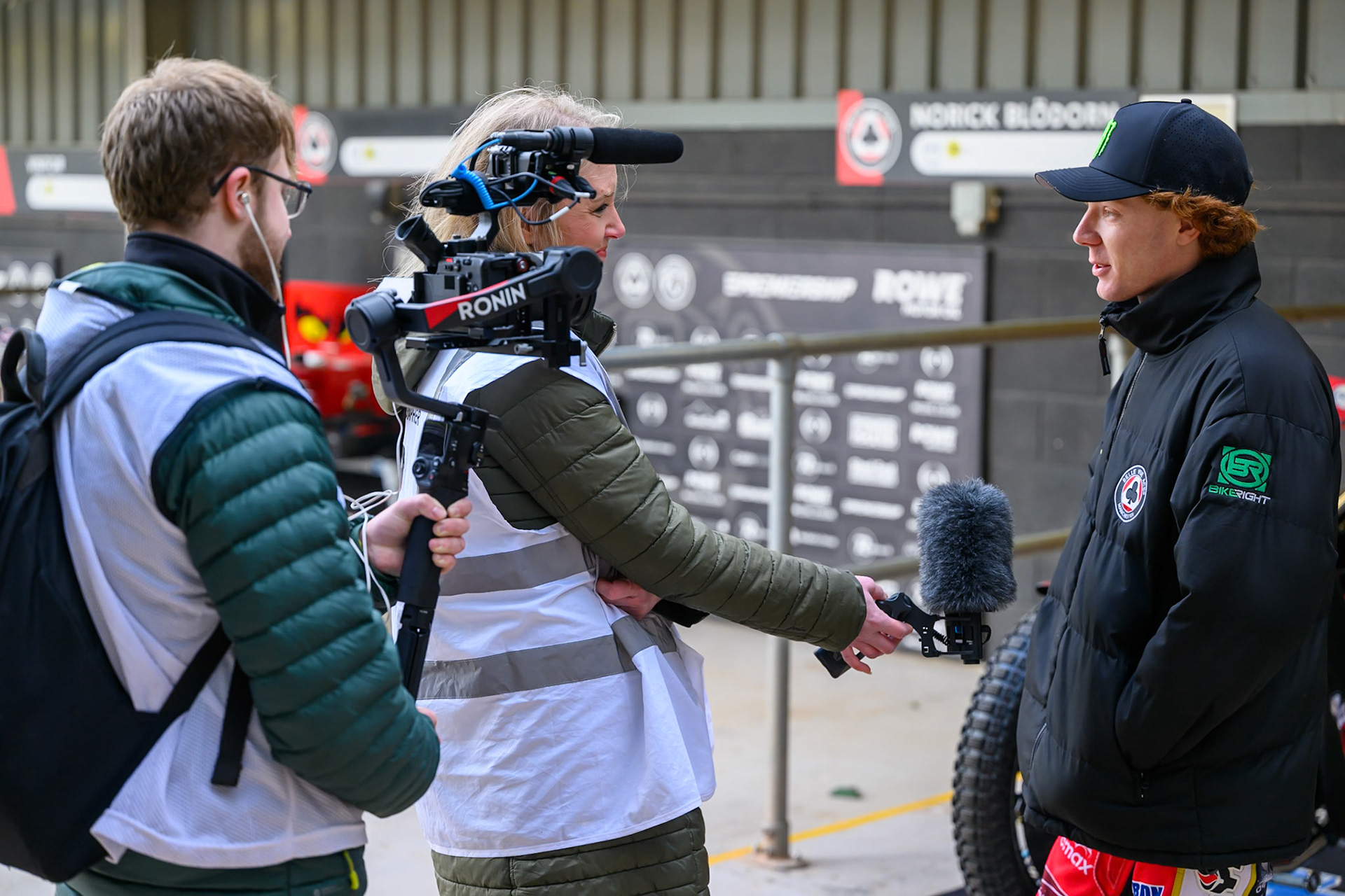 Dan Bewley is interviewed by Granada Television during the Belle Vue Aces Media Day at the National Speedway Stadium, Manchester on Wednesday 11th March 2026. (Photo: Ian Charles | MI News)