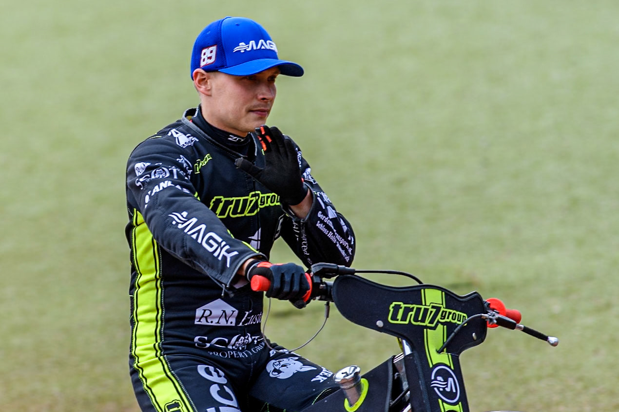 Ipswich Witches' Emil Sayfutdinov on the pre match during the Rowe Motor Oil Premiership match between Belle Vue Aces and Ipswich Witches at the National Speedway Stadium, Manchester on Monday 1st July 2024. (Photo: Ian Charles | MI News)
