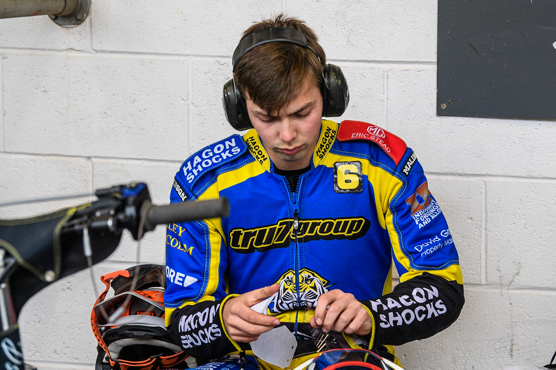 Sheffield Tigers' Jason Edwards prepares for racing during the Rowe Motor Oil Premiership match between Belle Vue Aces and Sheffield Tigers at the National Speedway Stadium, Manchester on Monday 27th May 2024. (Photo: Ian Charles | MI News)