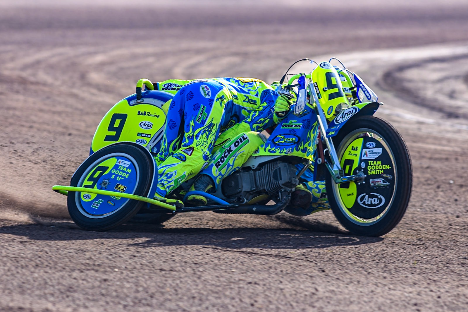 Mitch Goddard &amp; Paul Smith (9) of Great Britain practice during the FIM Long Track World Championship Final 5 at the Speed Centre Roden, Roden, Netherlands on Sunday 22nd September 2024. (Photo: Ian Charles | MI News)