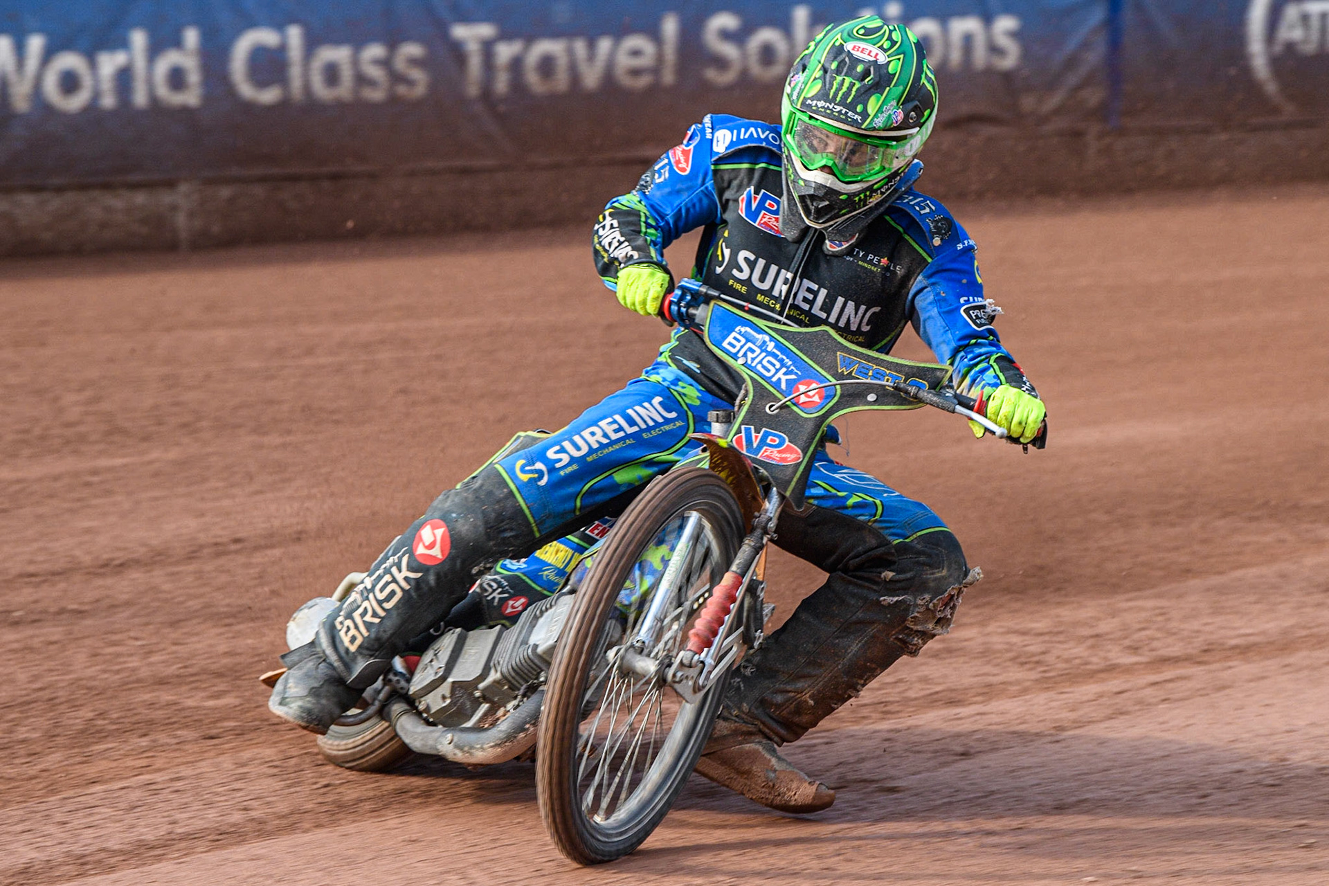 Alan West, and Australia Junior rider based in Germany does a few demonstration laps around the National Speedway Stadium during the British Youth Speedway Championships at the National Speedway Stadium, Manchester on Friday 21st July 2023. (Photo: Ian Charles | MI News)