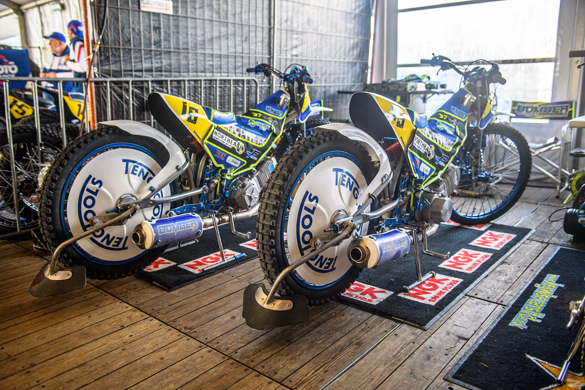 Chris Harris’s bike in the pits during the FIM Long Track Of Nations event at the Speed Centre Roden on Sunday 24th September 2023. (Photo: Ian Charles | MI News)