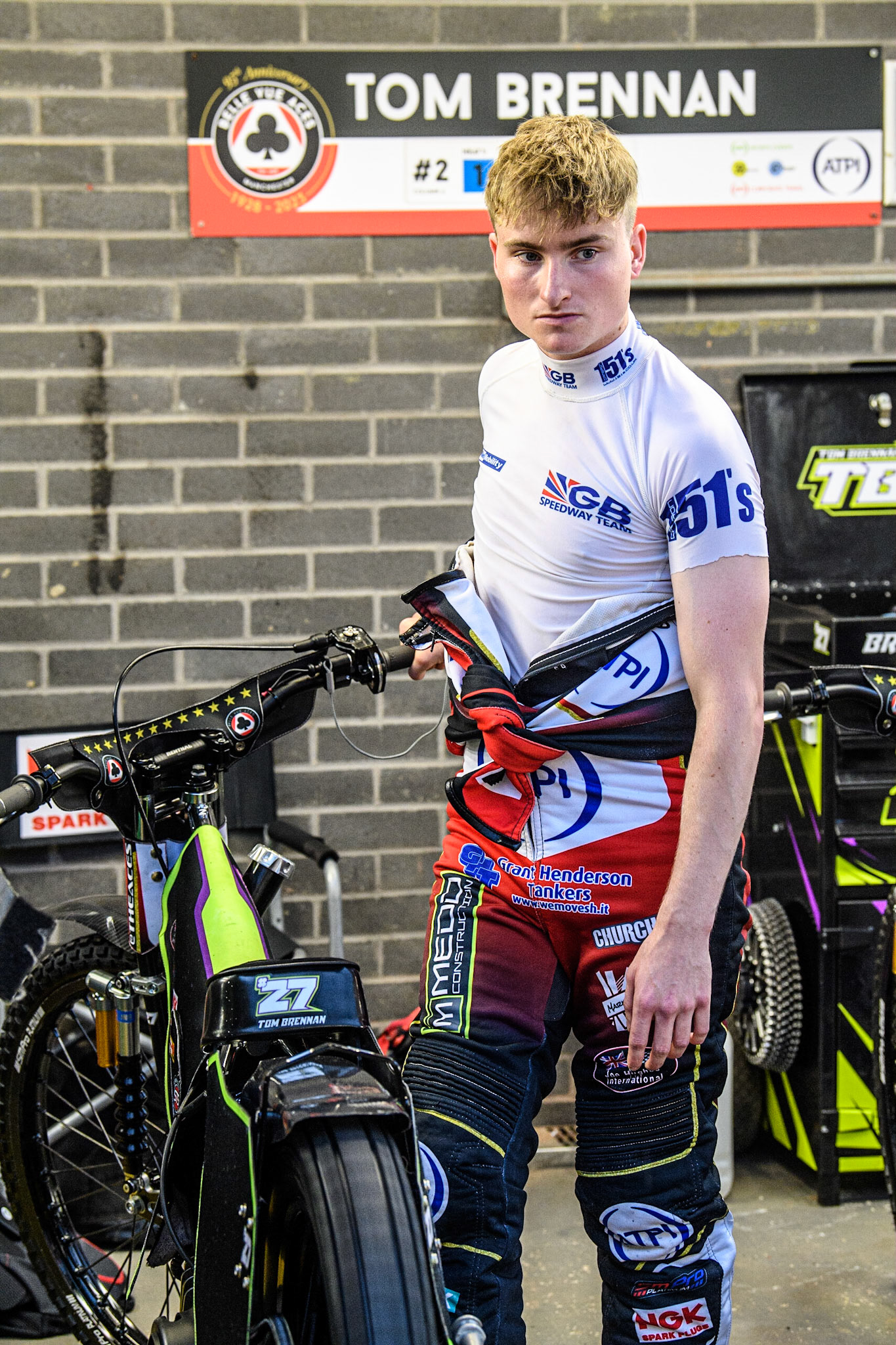 Tom Brennan warms up his machine during the Sports Insure Premiership match between Belle Vue Aces and King's Lynn Stars at the National Speedway Stadium, Manchester on Monday 12th June 2023. (Photo: Ian Charles | MI News)