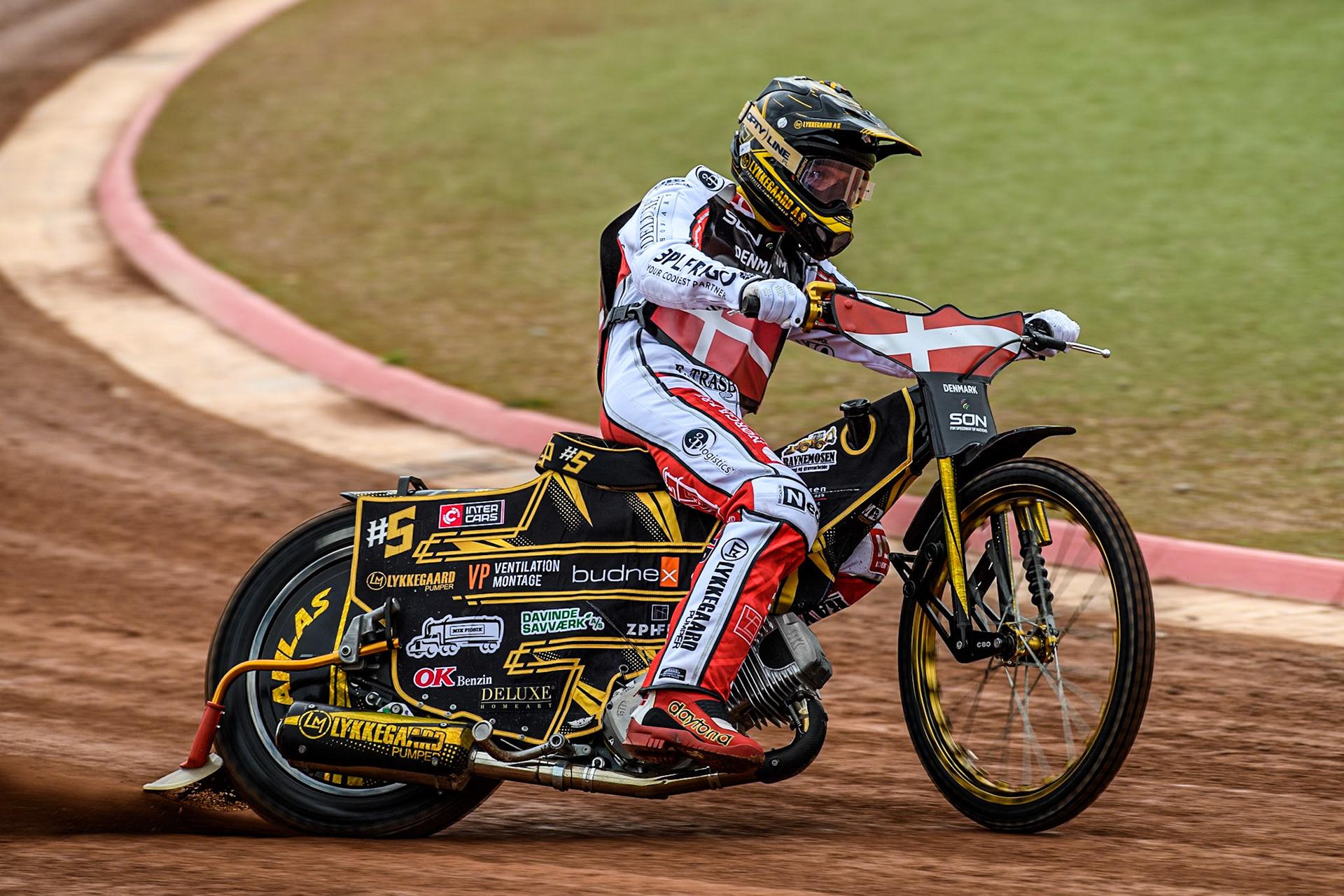 Anders Thomsen of Denmark practices during the Monster Energy FIM Speedway of Nation Semi Final 2 at the National Speedway Stadium, Manchester on Wednesday 10th July 2024. (Photo: Ian Charles | MI News)