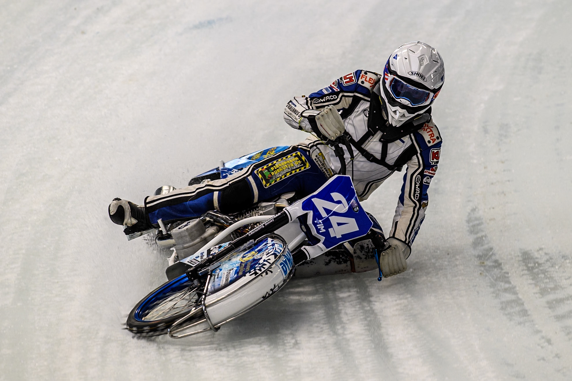 Max Koivula (24) of Finland in action during practice for  the Ice Speedway Gladiators World Championship Finals 1 &amp; 2 at Max-Aicher-Arena, Inzell on Friday 14th March 2025. (Photo: Ian Charles | MI News)