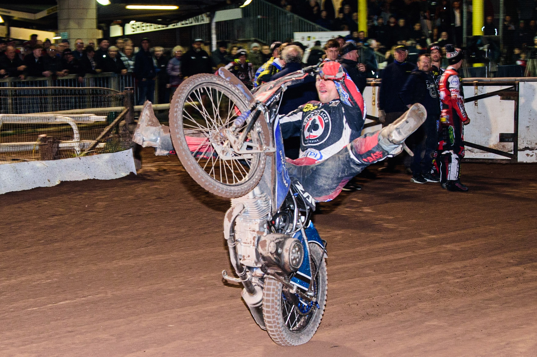 Matej Zagar  celebrates with a wheelie during the SGB Premiership Grand Final 2nd Leg between Sheffield Tigers and Belle Vue Aces at Owlerton Stadium, Sheffield on Thursday 13th October 2022. (Credit: Ian Charles | MI News)
