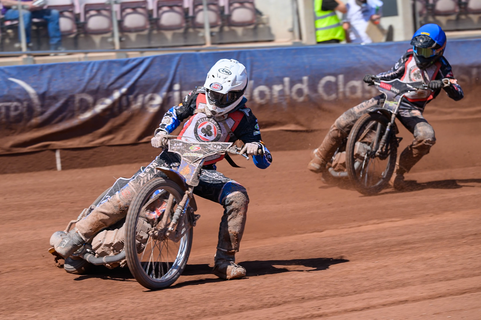 COLTS ACADEMY INDIVIDUAL EVENT Lee Harrison in White leading Seth Norman in Blue  during the JR Ashworth &amp; Sons Colts Academy Event at the National Speedway Stadium, Manchester on Sunday 19th July 2026. (Photo: Ian Charles | MI News)