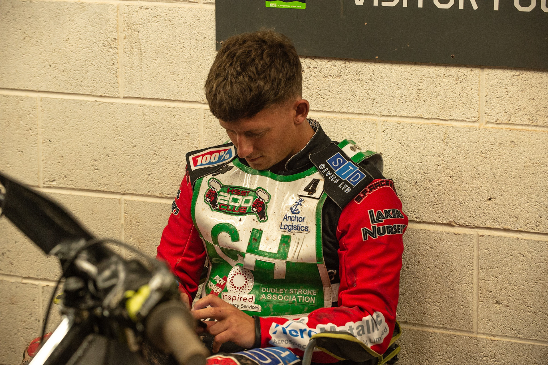 Photo: Ian Charles

Dan Halsey  relaxes between heats 

Belle Vue Colts v Cradley Heathens, SGB National League, Belle Vue National Speedway Stadium, Manchester, Thursday 29  August  2019