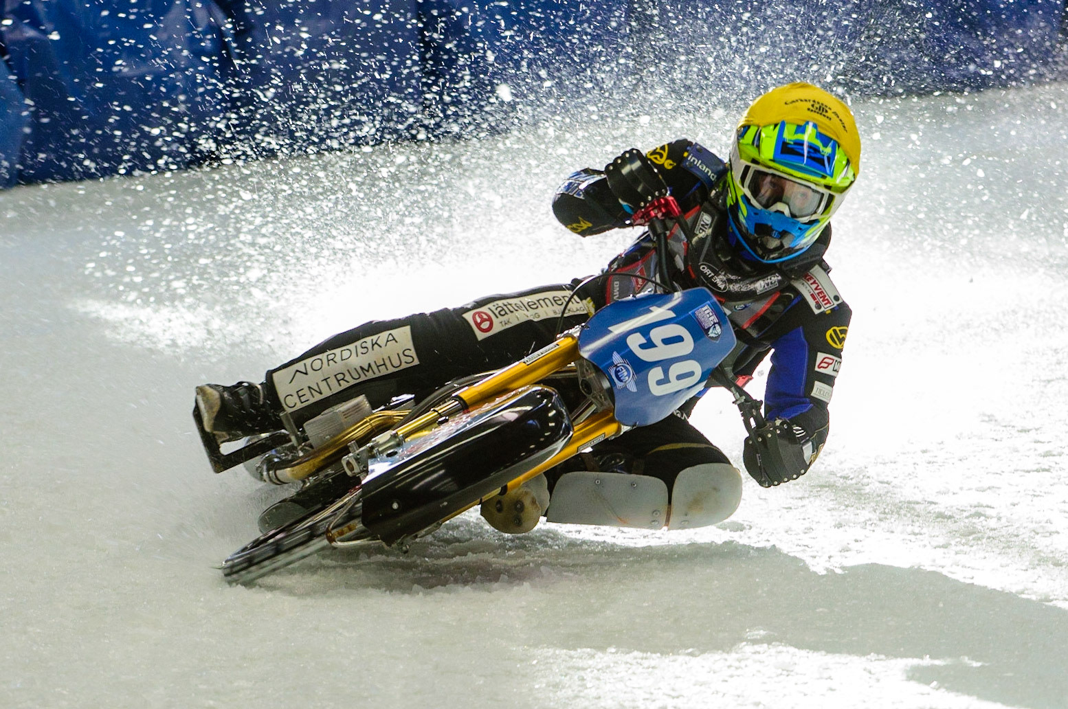 Martin Haarahiltunen (199) in action during the Ice Speedway Gladiators World Championship Final 1 at Max-Aicher-Arena, Inzell, Germany on Saturday 18th March 2023. (Photo: Ian Charles | MI News)