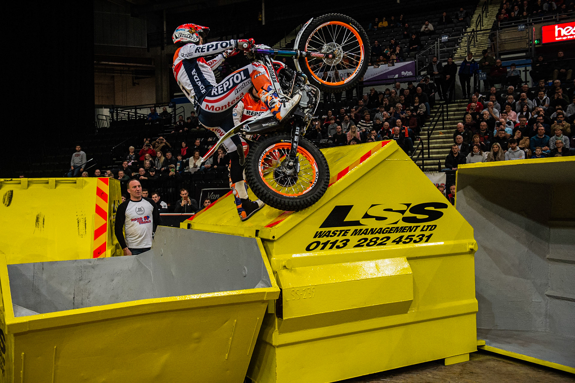 SHEFFIELD, ENGLAND  - DECEMBER 28TH  Tony Bou, Spain (Montessa) on the final section of the final  during the 25th Anniversary Sheffield Indoor Trial at the FlyDSA Arena, Sheffield on Saturday 28th December 2019. (Credit: Ian Charles | MI News)