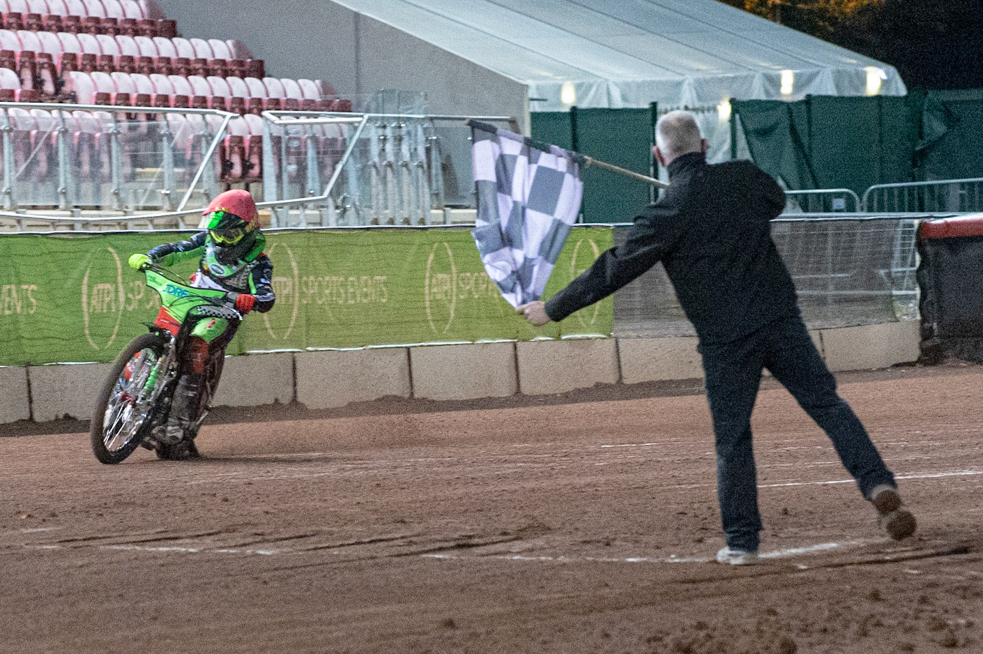 Photo: Ian CharlesLuke Harrison takes the win in the Run OffBritish Youth Speedway Championship (Round 5), National Speedway Stadium, Manchester Saturday  10  October  2020