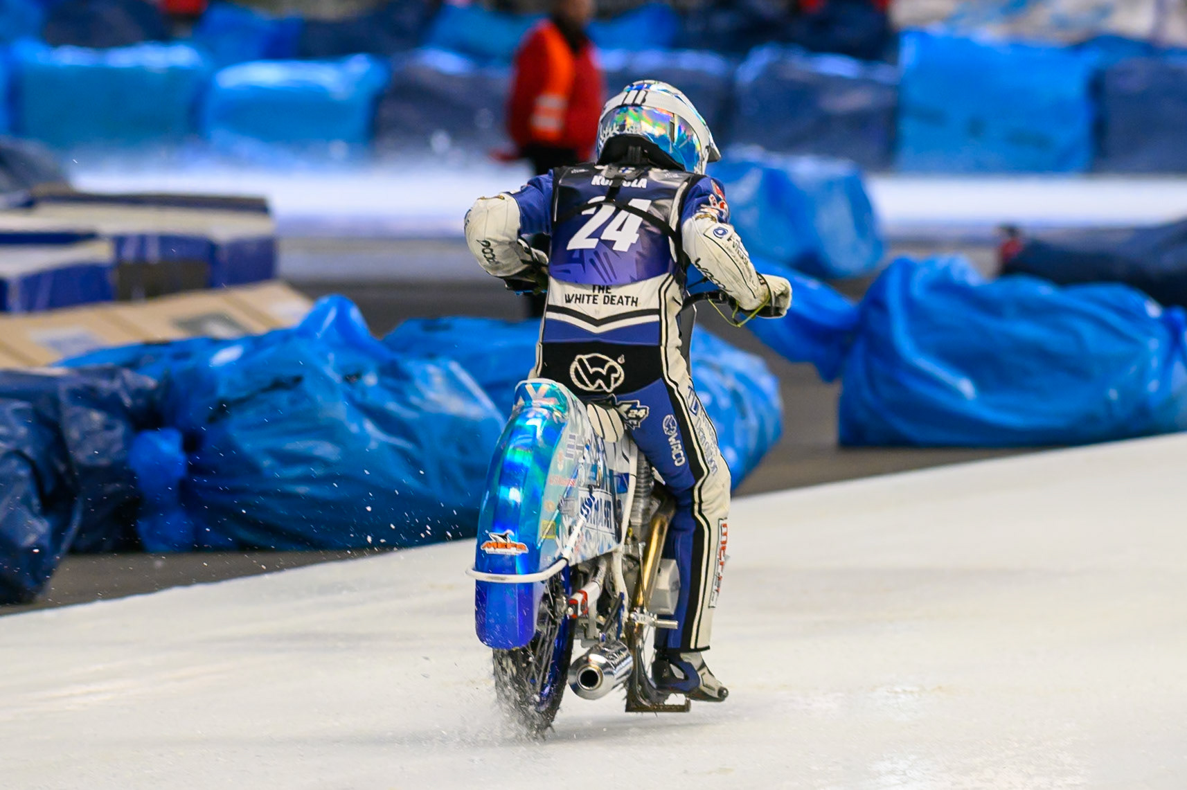 Max Koivula (24) of Finland does a practice start during Practice for the Ice Speedway Gladiators World Championship Finals at Max-Aicher-Arena, Inzell on Friday 13th March 2026. (Photo: Ian Charles | MI News)