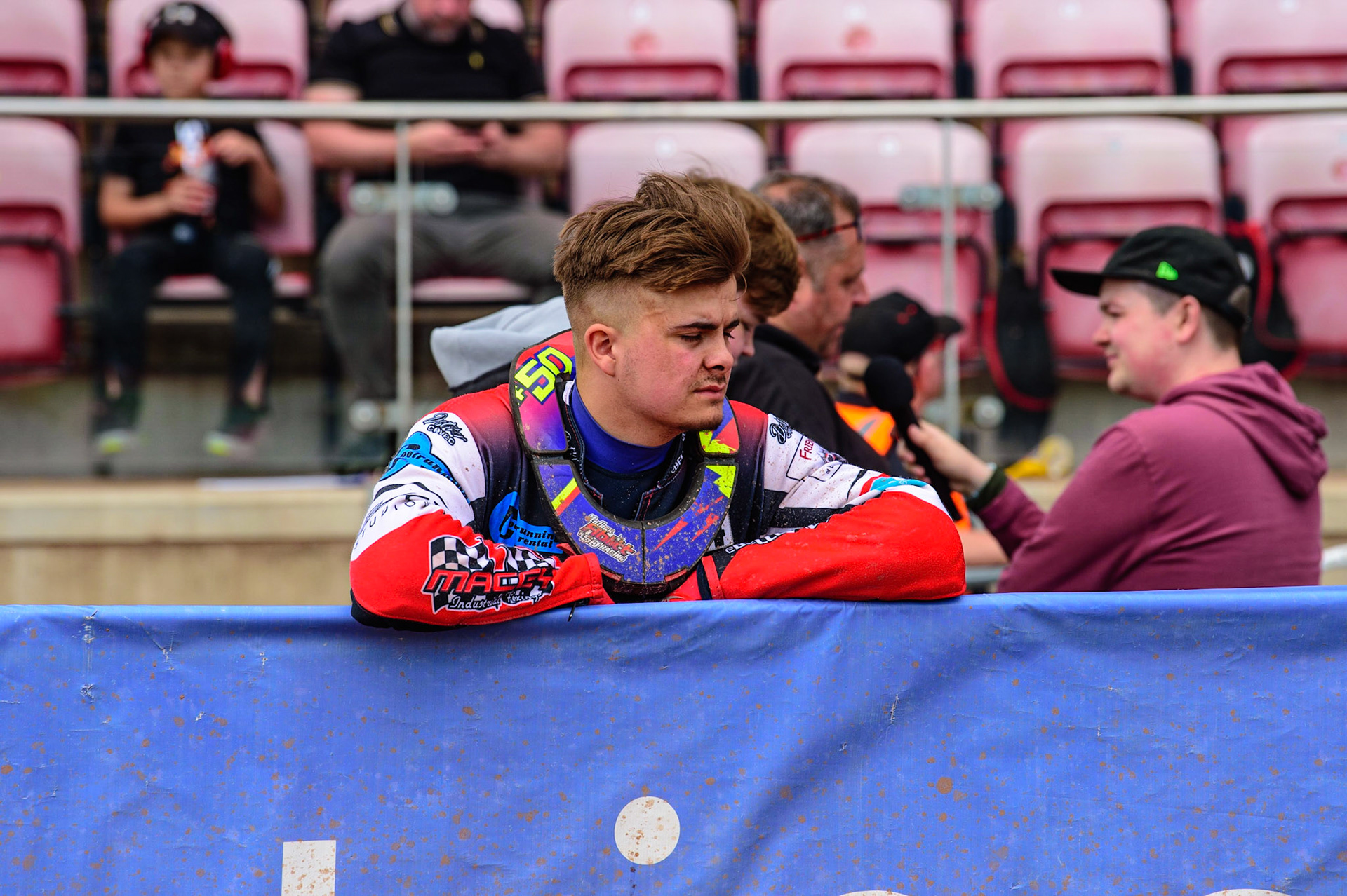 MANCHESTER, UK.  JUN 3RD  Nathan Ablitt  watches the track prep during the National Development League match between Belle Vue Colts and Oxford Chargers at the National Speedway Stadium, Manchester on Friday 3rd June 2022. (Credit: Ian Charles | MI News)