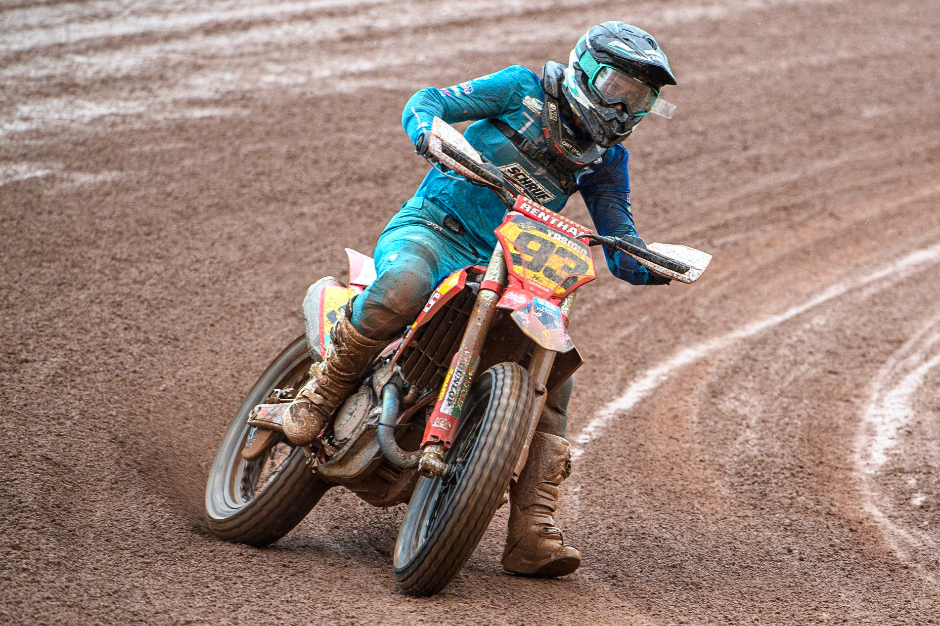 Yasmin Poppenreiter (93) from Austria in action  during the FIM World Flat Track Championship Round 1 at the National Speedway Stadium, Manchester on Saturday 5th August 2023. (Photo: Ian Charles | MI News)