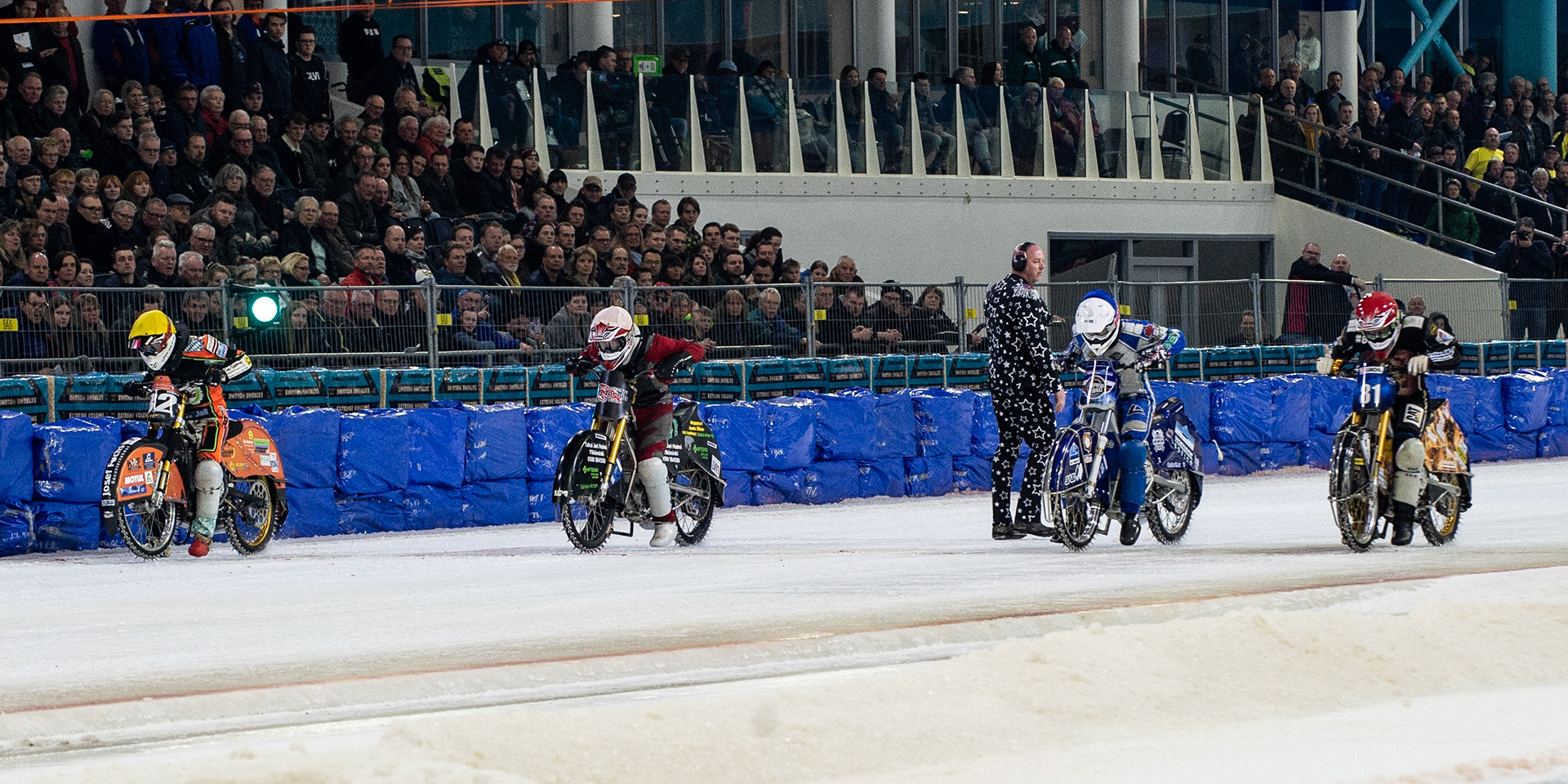 Photo: Ian Charles

Final Start: (l-r)Markus Jell (Yellow) Matti Isoaho (White) Konstantin Kolenkin (Blue) Jimmy Olsén (Red)

Roelof Thijs Bokaal, Ice Rink Thialf, Heerenveen, Netherlands Friday  29  March  2019