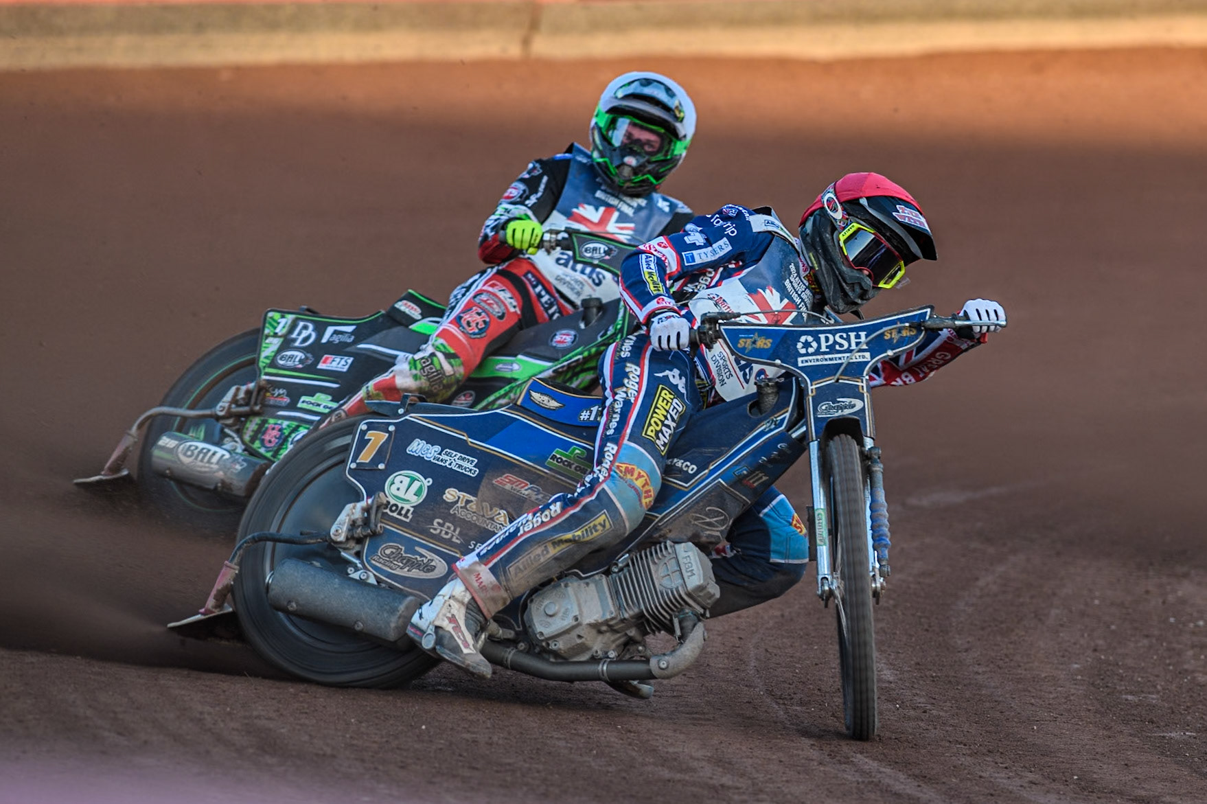Anders Rowe in Red leading Charles Wright in White during the Attis Insurance Sports Division British Speedway Championship Final at the National Speedway Stadium, Manchester on Saturday 8th June 2024. (Photo: Ian Charles | MI News)