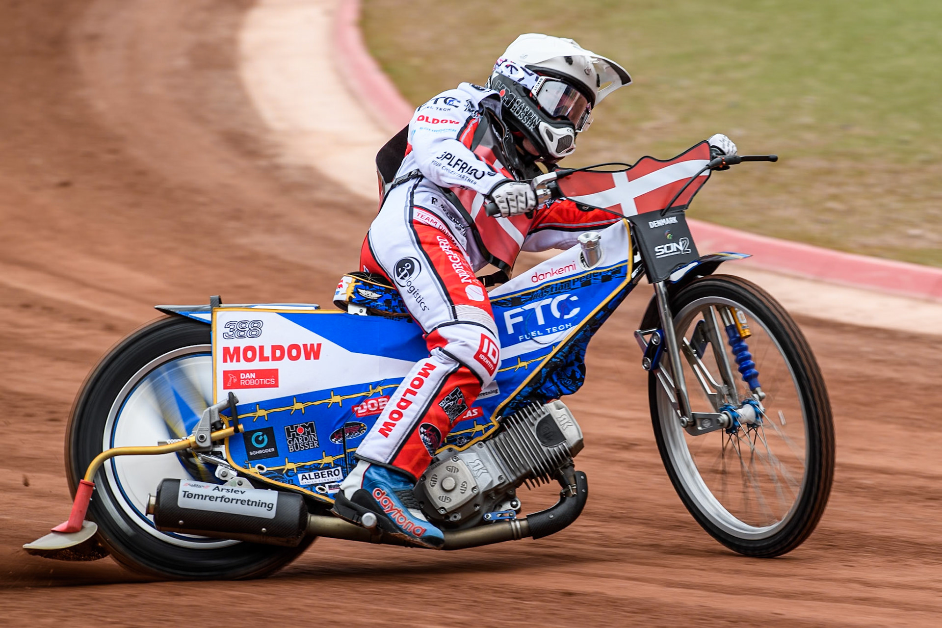 Bastian Pedersen of Denmark practices during the Monster Energy FIM Speedway of Nations 2 (Under 21) Final at the National Speedway Stadium, Manchester on Friday 12th July 2024. (Photo: Ian Charles | MI News)