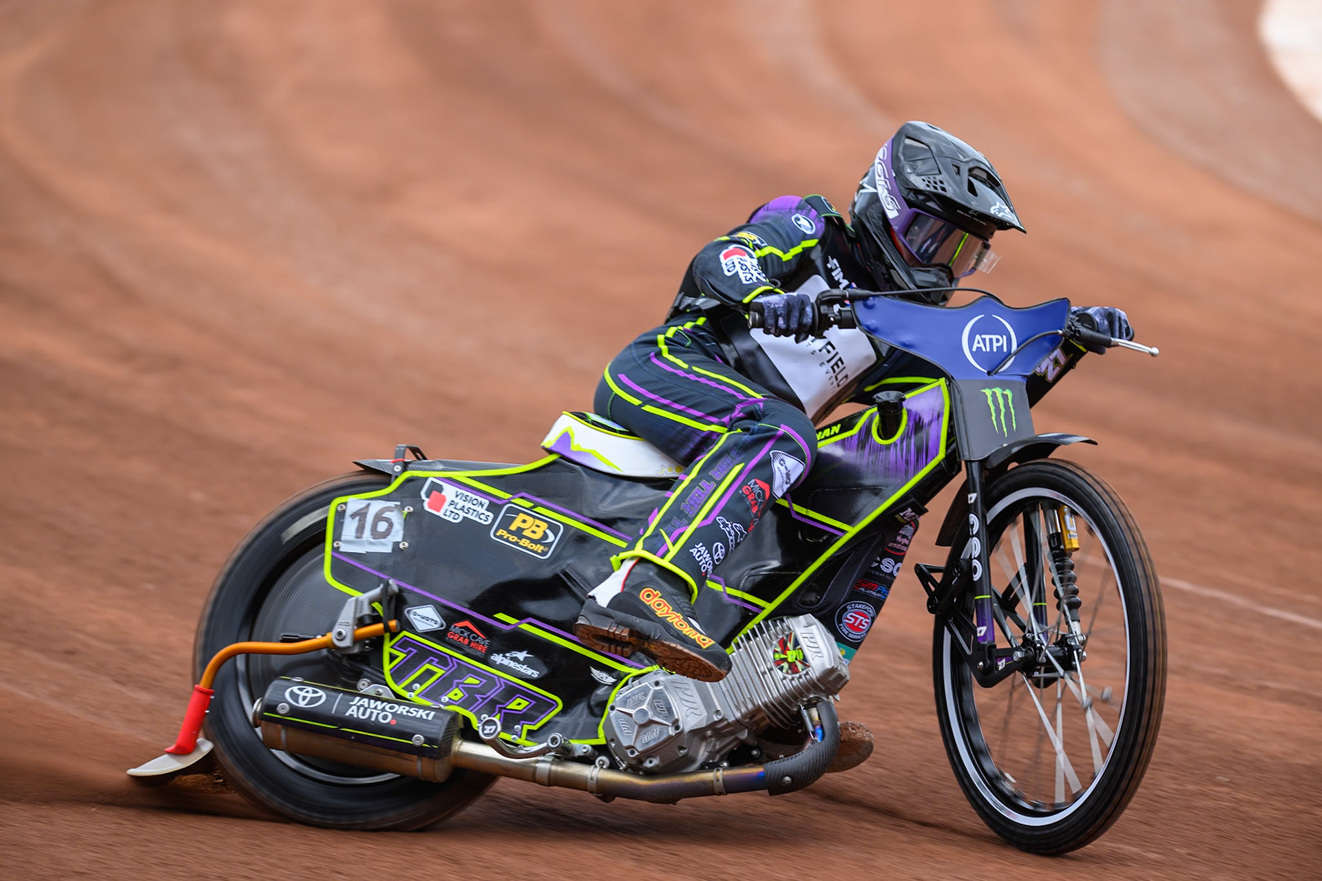Wild Card Tom Brennan (16) of Great Britain during practice for   the ATPI  FIM Speedway GP of Manchester at the National Speedway Stadium, Manchester on Friday 5th June 2026. (Photo: Ian Charles | MI News)