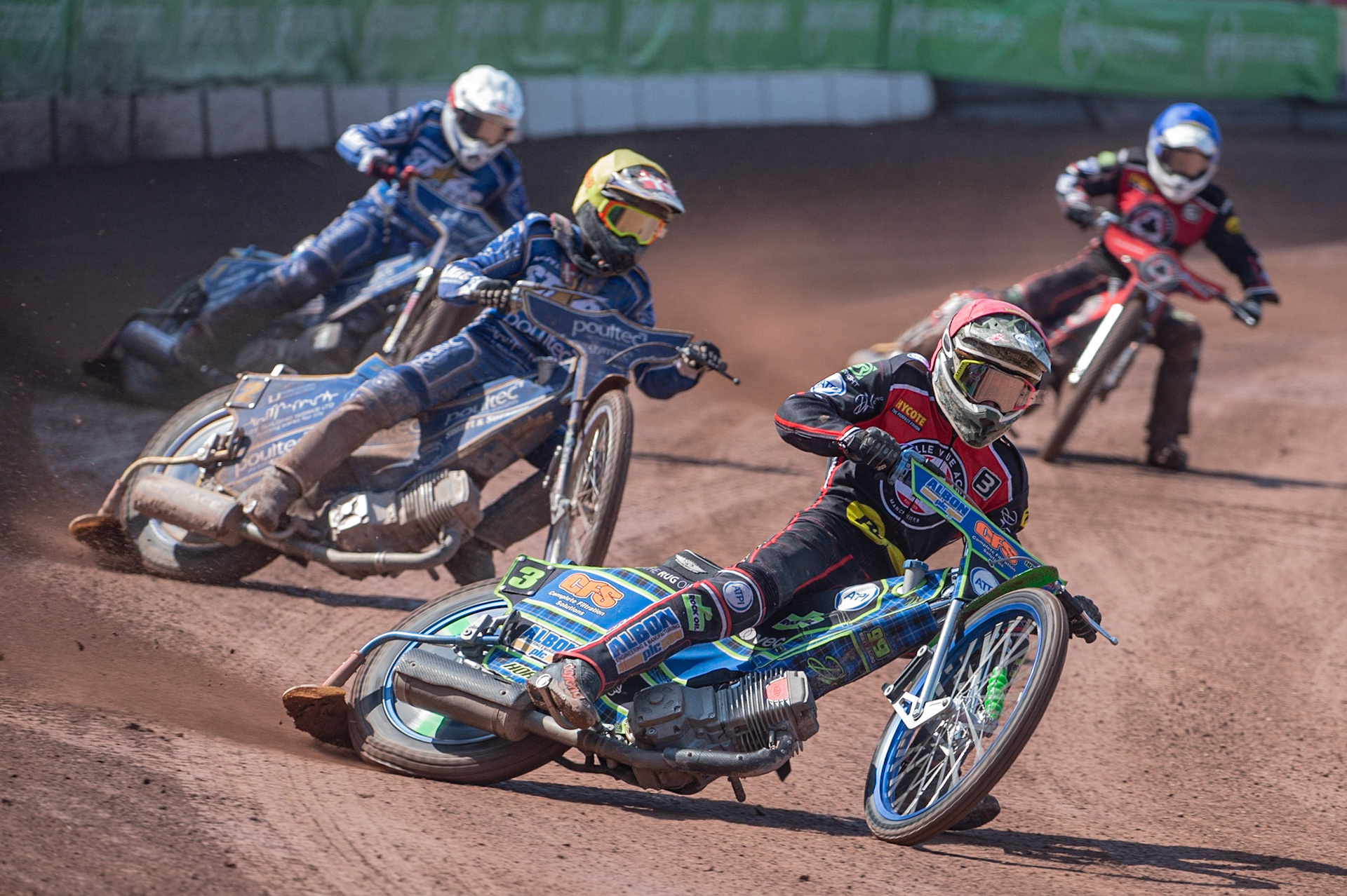 Photo: Ian Charles

Dan Bewley  (Red) leads Michael Palm Toft  (Yellow) Robert Lambert  (White) and Jaimon Lidsey  (Blue)

Belle Vue Aces v Kings Lynn Stars, British Speedway Premiership, Belle Vue National Speedway Stadium, Manchester, Monday 26  August  2019