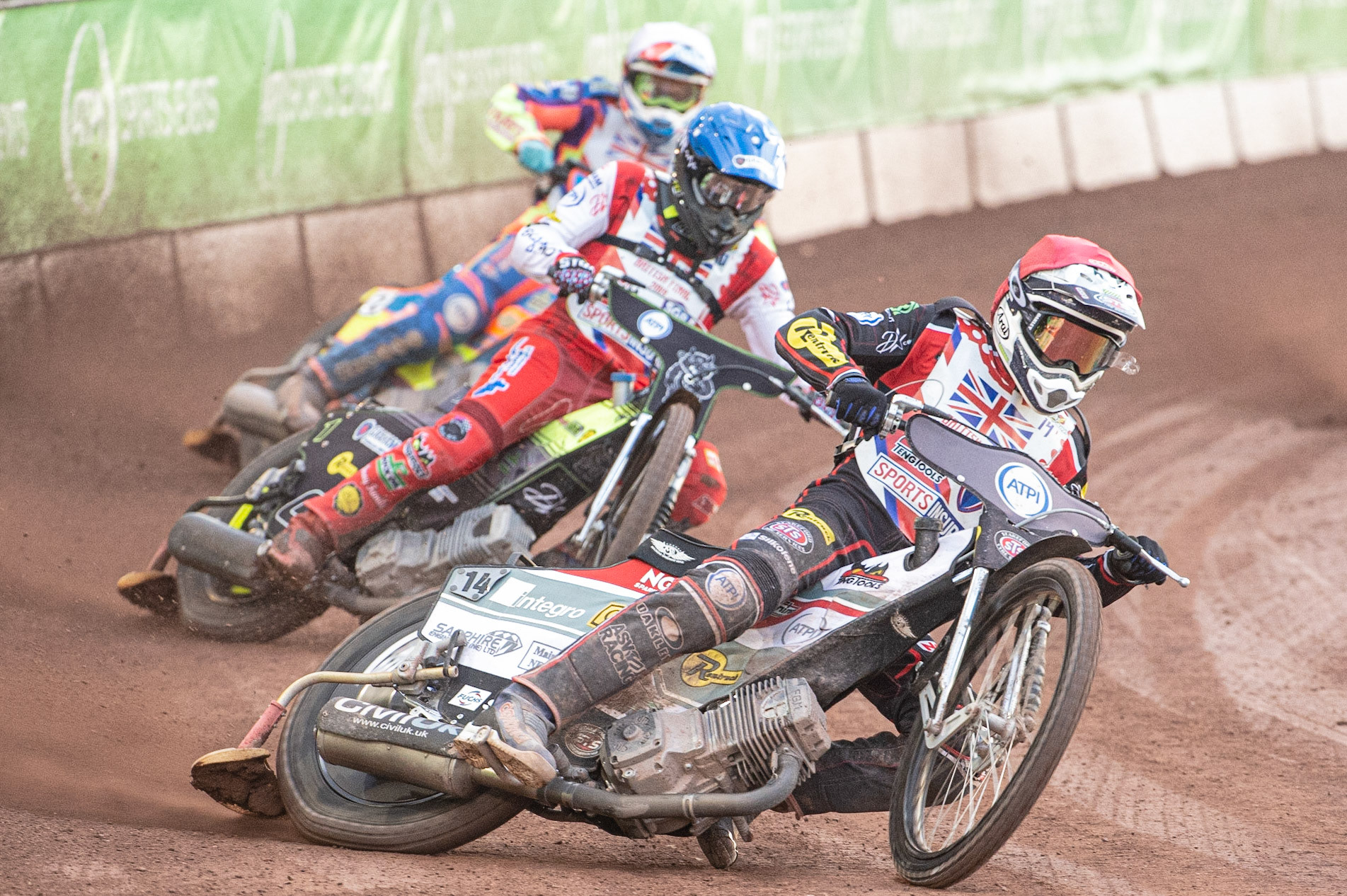 Photo: Ian Charles

Steve Worrall (Red) leads Craig Cook (Blue) and Rory Schlein (White) 

Sports Insure British Final,  Belle Vue National Speedway Stadium, Manchester Monday 29  July  2019