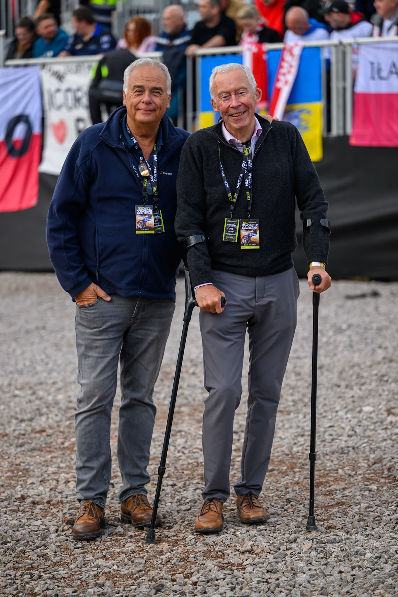 Belle Vue Speedway Co-Owners: Robin Southwell (Left) and Tony Rice during the ATPI  FIM Speedway GP of Manchester at the National Speedway Stadium, Manchester on Saturday 6th June 2026. (Photo: Ian Charles | MI News)