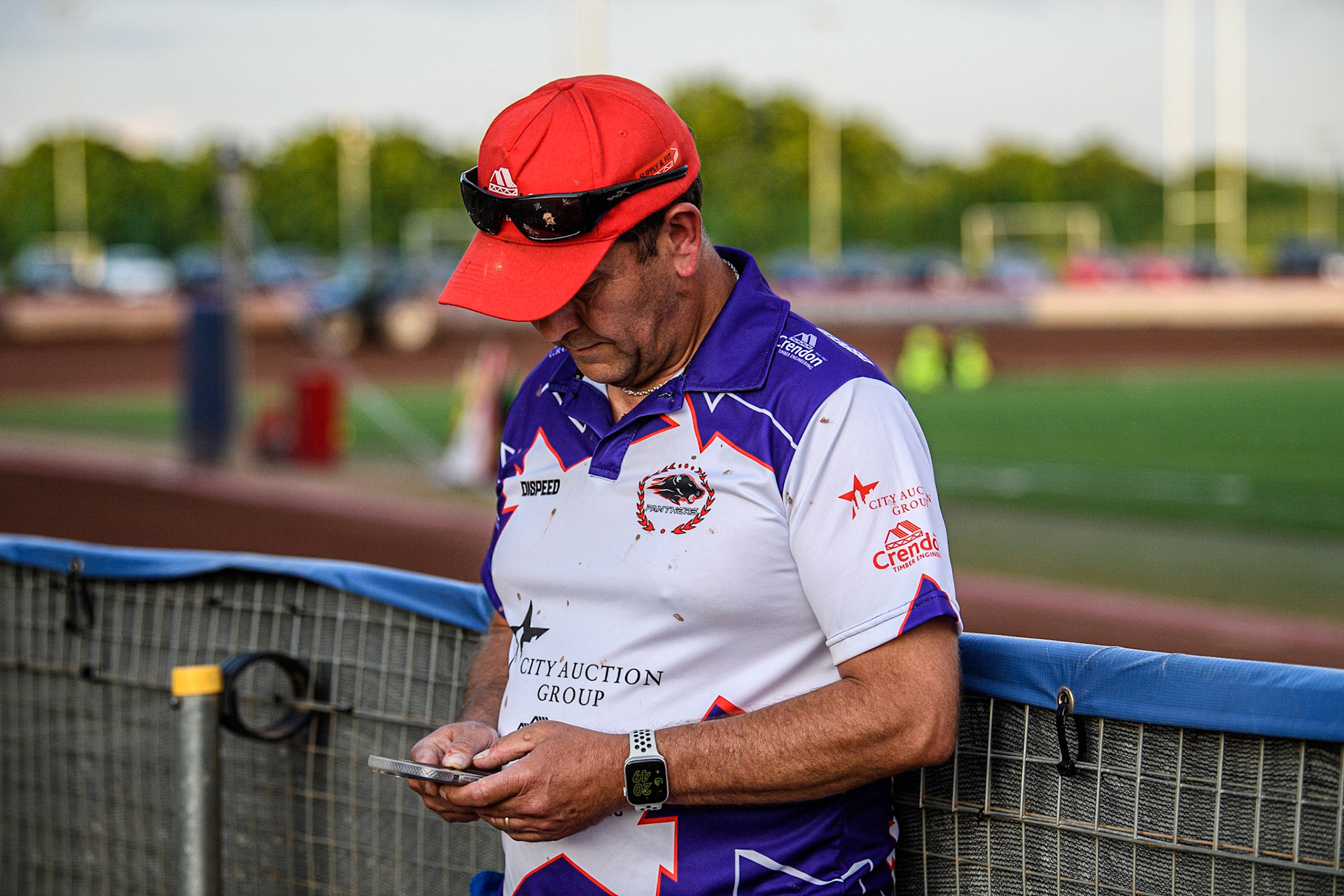 Peterborough Crendon Panthers Team Manager Rob Lyon considers his options during the Sports Insure Premiership match between Belle Vue Aces and Peterborough at the National Speedway Stadium, Manchester on Monday 19th June 2023. (Photo: Ian Charles | MI News)