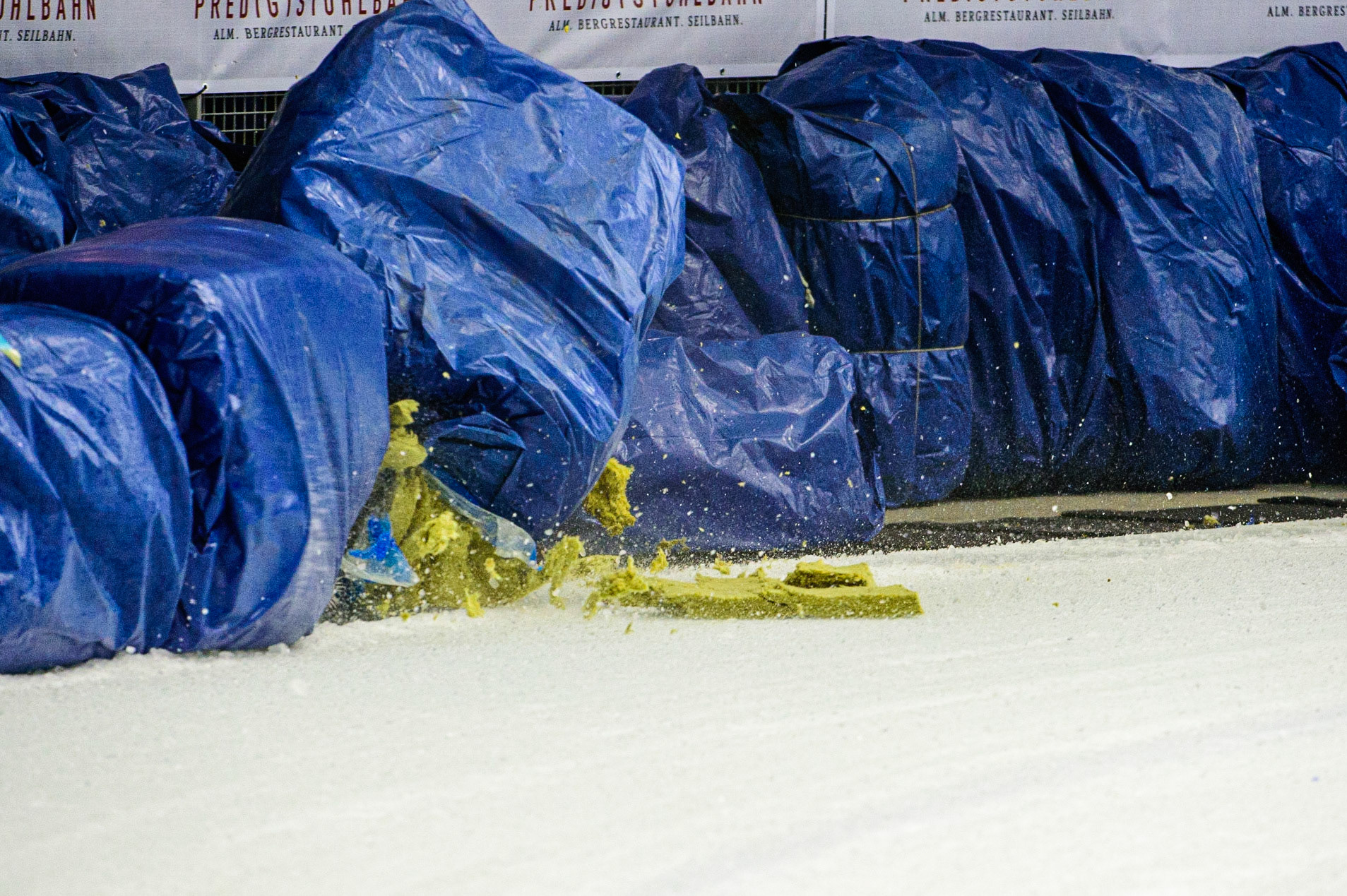 Per-Olof Serenius hits the bales during the Race of Legends at the Max-Aicher-Arena, Inzell on Friday 17th March 2023. (Photo: Ian Charles | MI News)