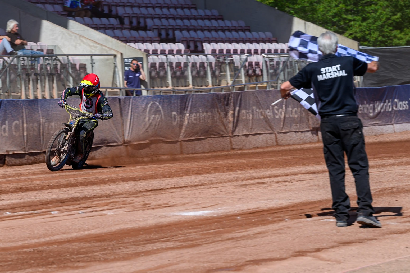 COLTS ACADEMY INDIVIDUAL EVENT FINAL RE-RUN: Ben Whalley takes the chequered flag to win the Final during the JR Ashworth &amp; Sons Colts Academy Event at the National Speedway Stadium, Manchester on Sunday 19th July 2026. (Photo: Ian Charles | MI News)