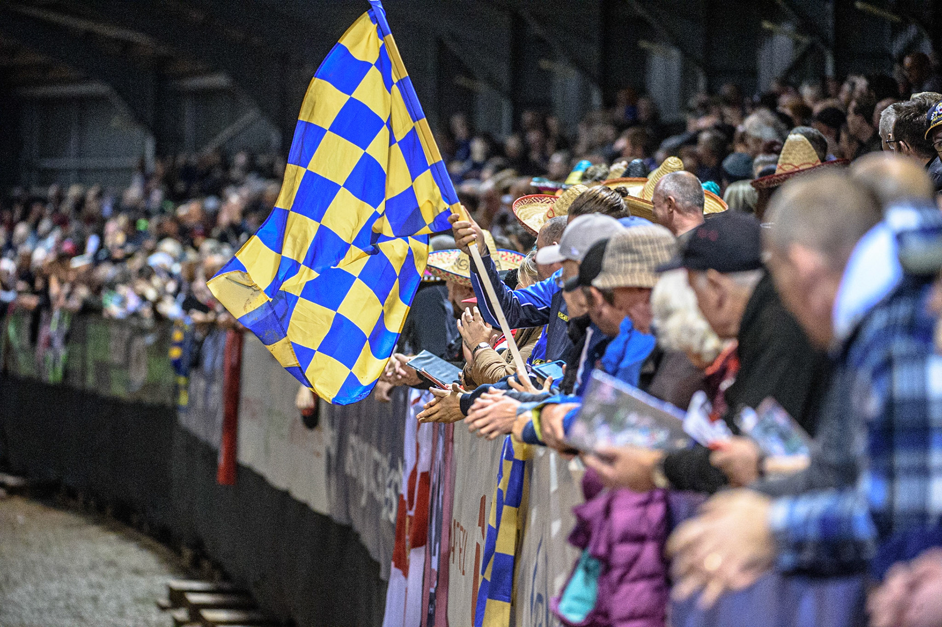 MANCHESTER, UK. OCT 7TH  Sheffield Fans in the crowd during the SGB Premiership Play off Semi-Final Second Leg between Belle Vue Aces and Sheffield Tigers at the National Speedway Stadium, Manchester on Thursday 7th October 2021. (Credit: Ian Charles | MI News)
